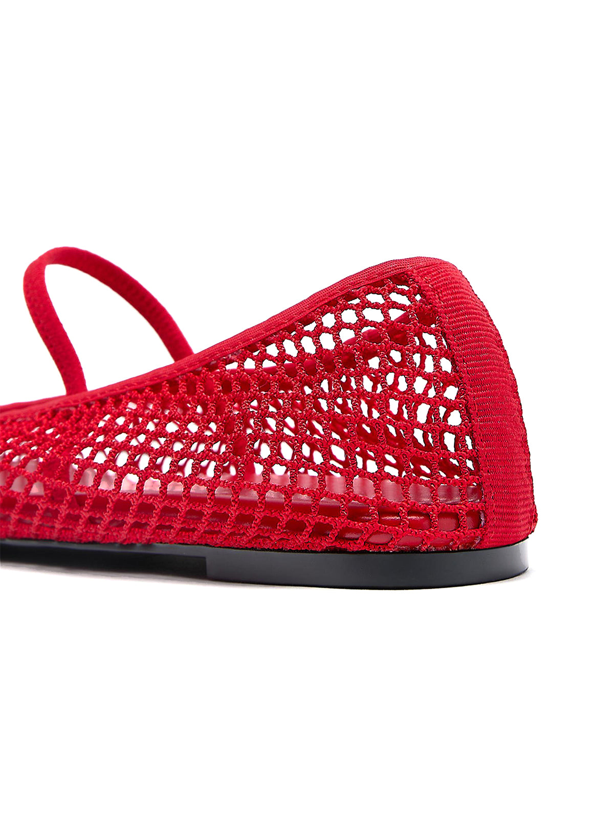 Red Mesh Square-Toe Simple Mary Jane Ballet Flats