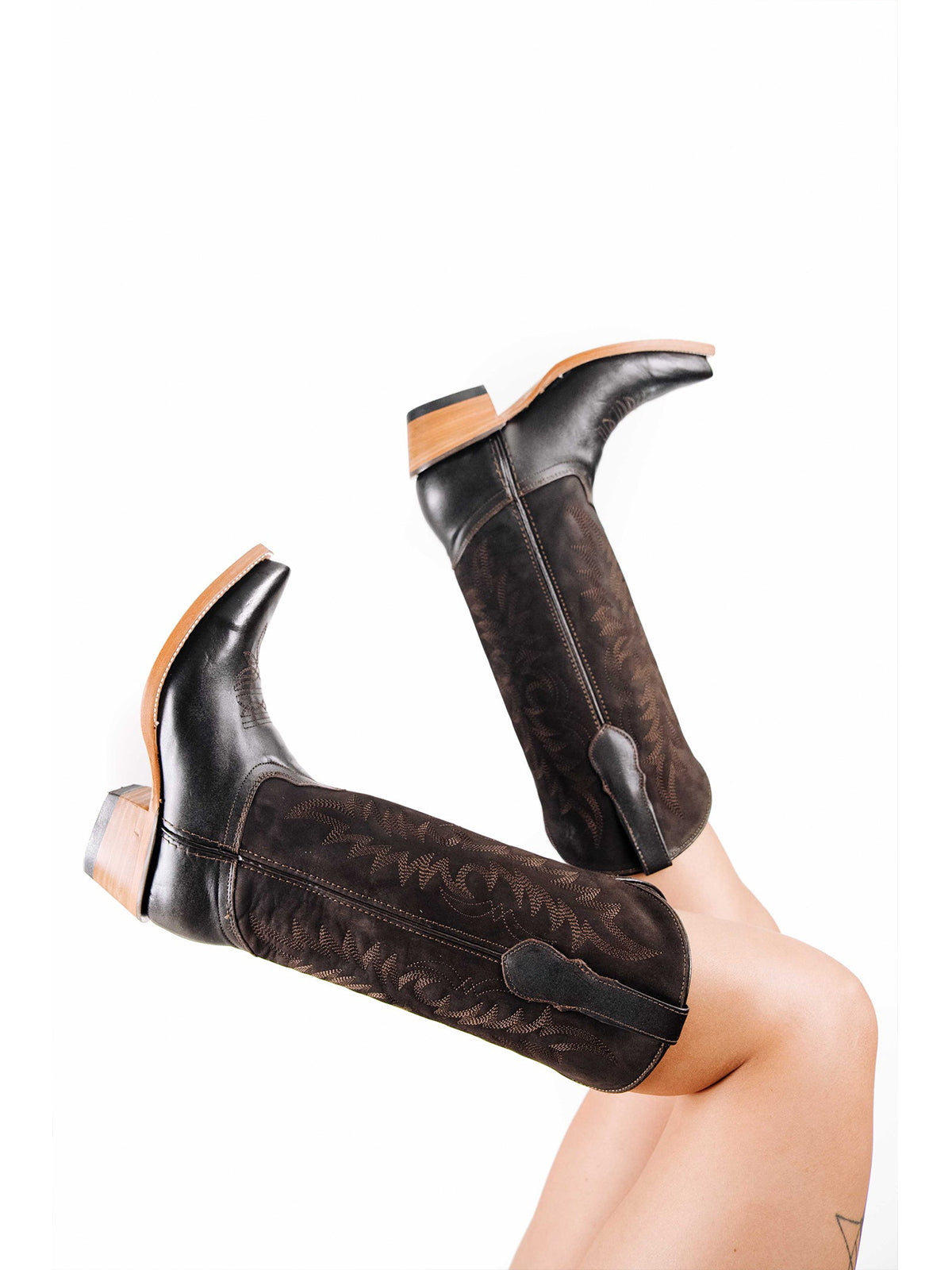 Dark Brown Western Snip-Toe Wide Calf Knee High Cowgirl Boots