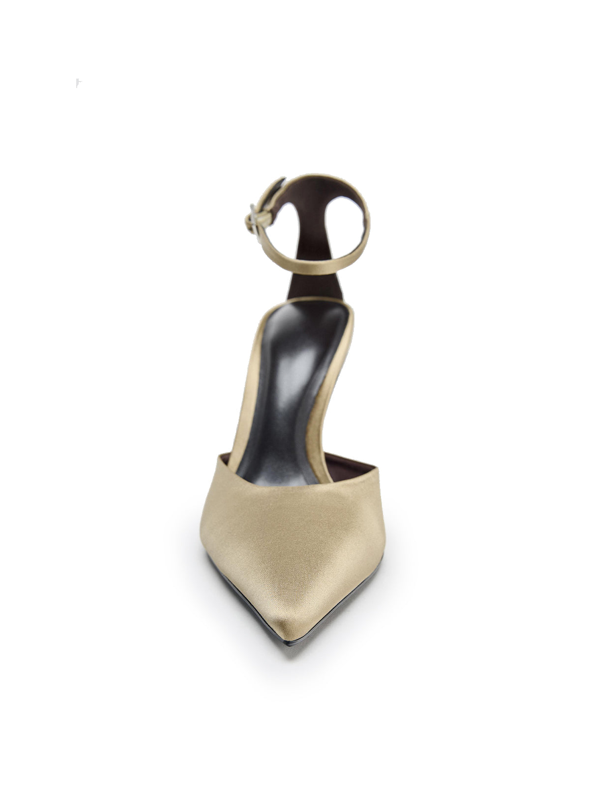 Green Satin Pointed-Toe Ankle Strap Simple High Heels