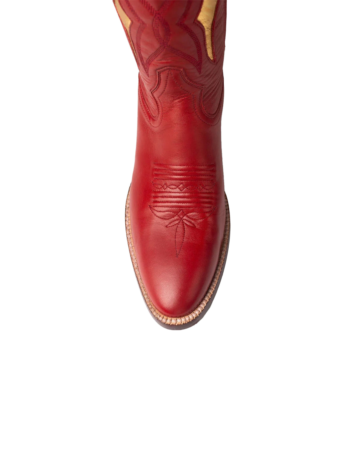 Red Contrast Metallic Gold Inlay Stitch Almond-Toe Wide Knee High Western Cowgirl Boots