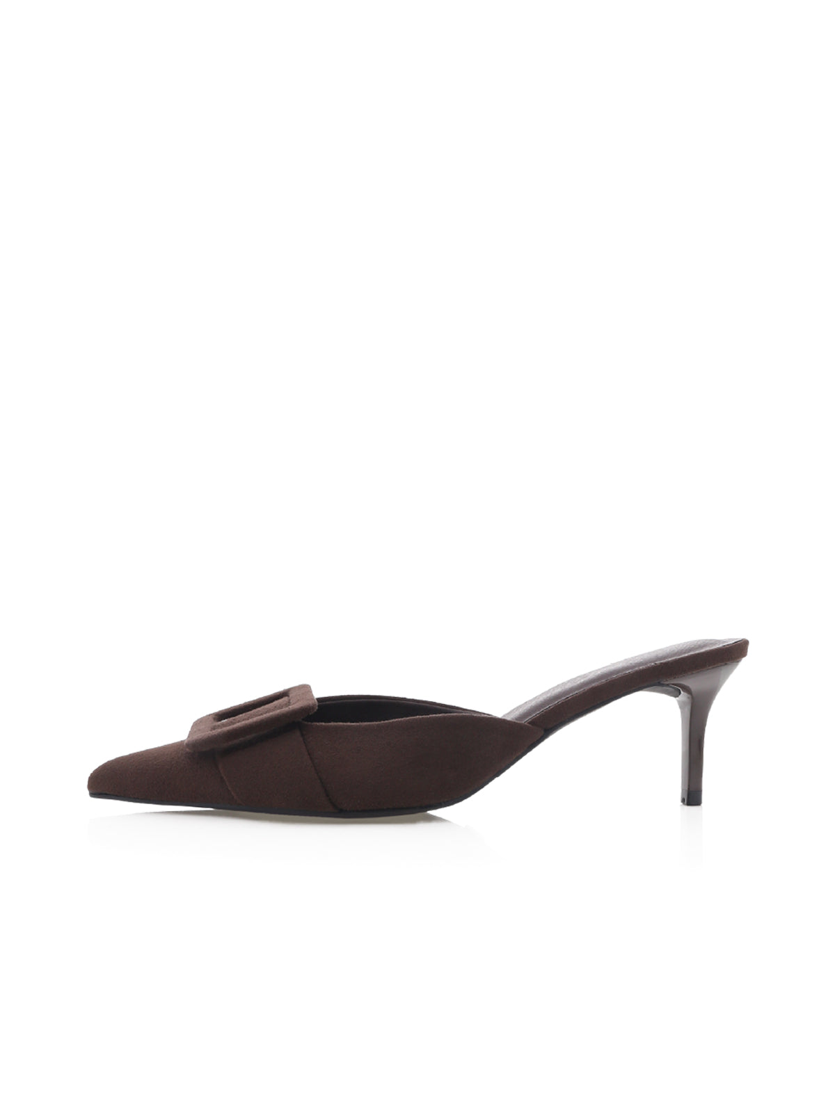 Chocolate Faux Suede Pointed-Toe Simple Slip-On Kitten Heels