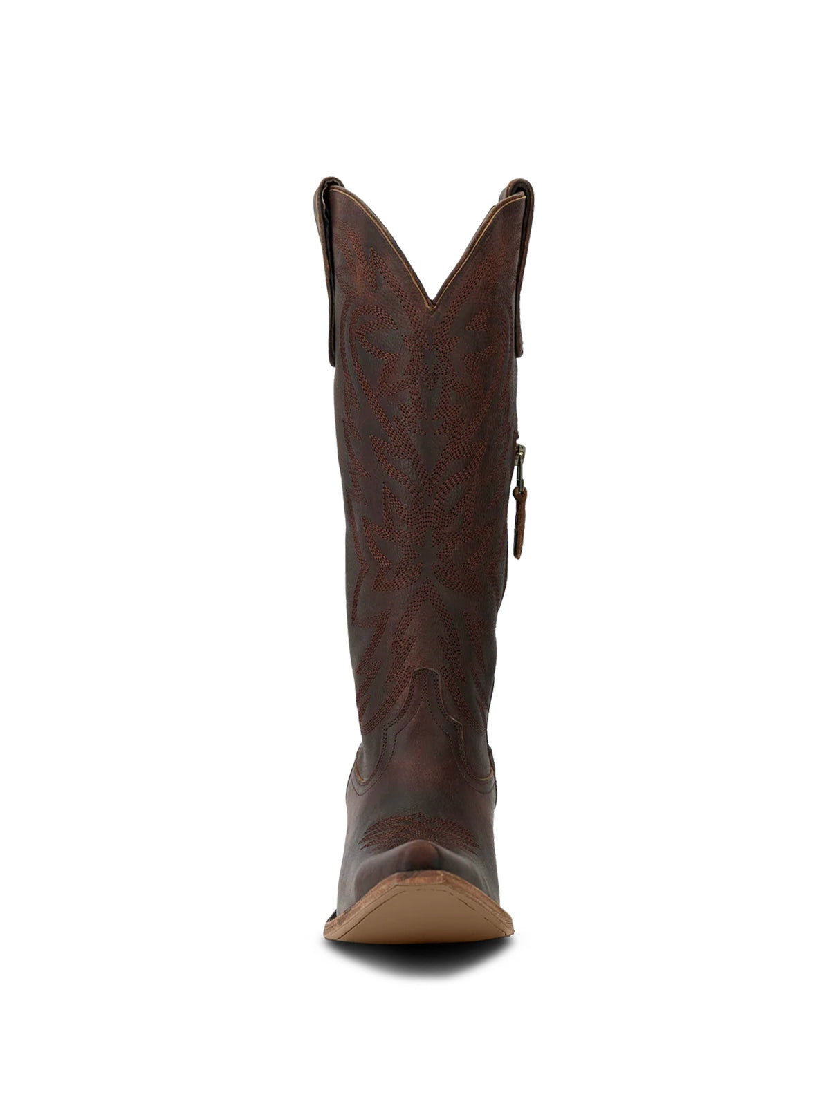 Western Snip-Toe Embroidery Classic Knee High Half-Zip Cowgirl Boots - Cognac