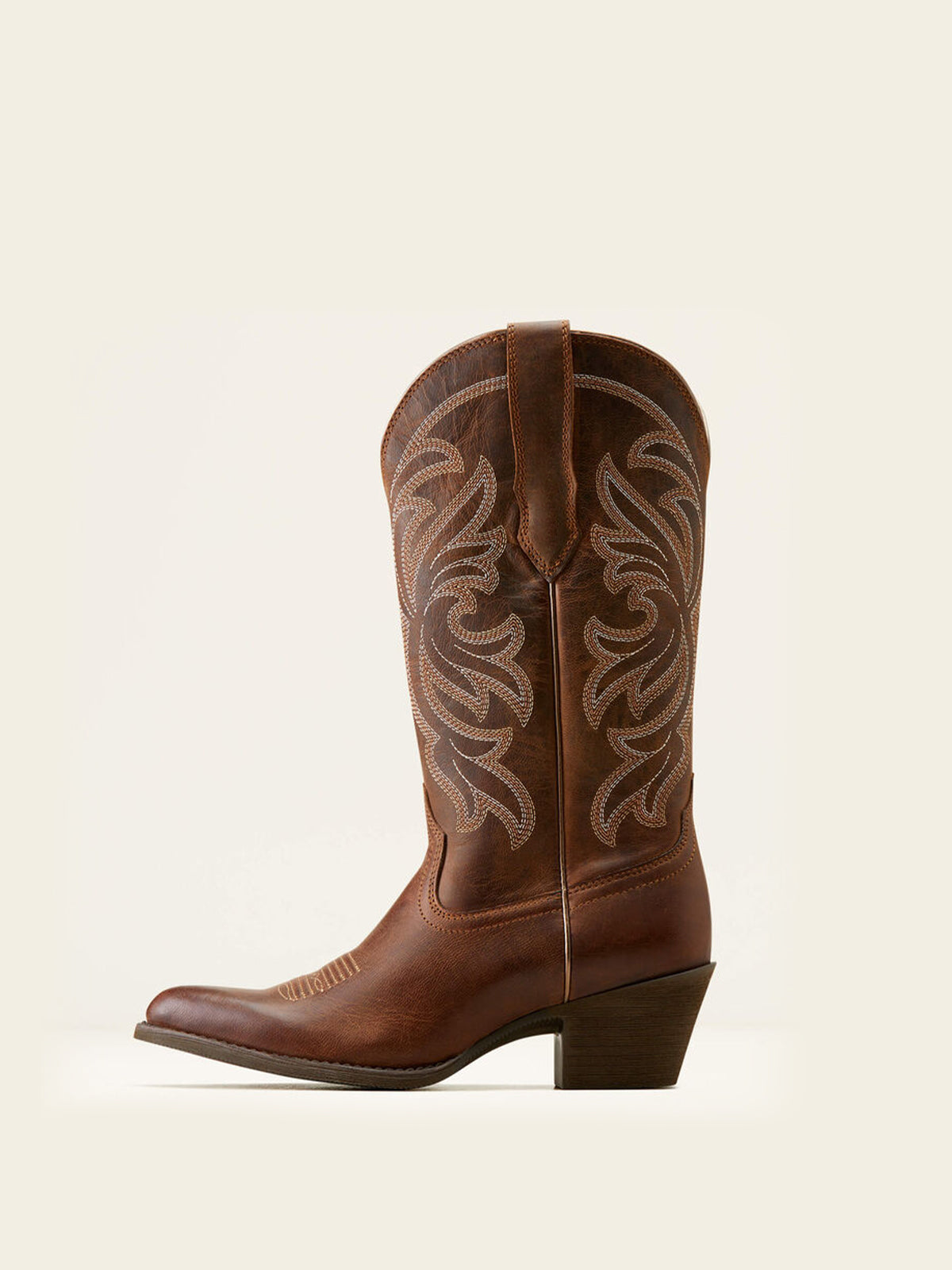 Mid Calf Almond-Toe Embroidery Cowgirl Boots - Brown