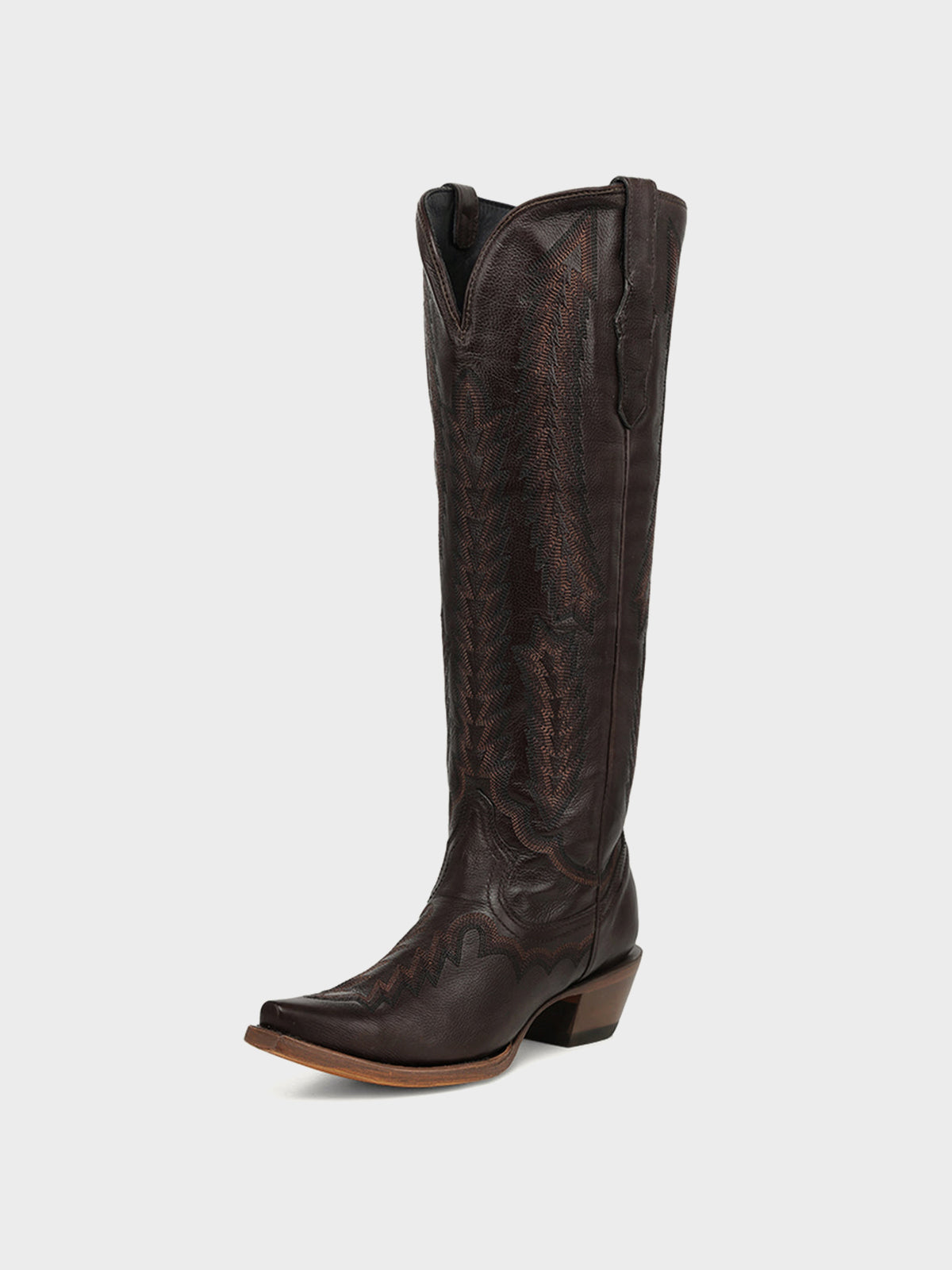 Chocolate Sleek Snip-Toe Chic Embroidery Half-Zip Knee High Cowgirl Boots