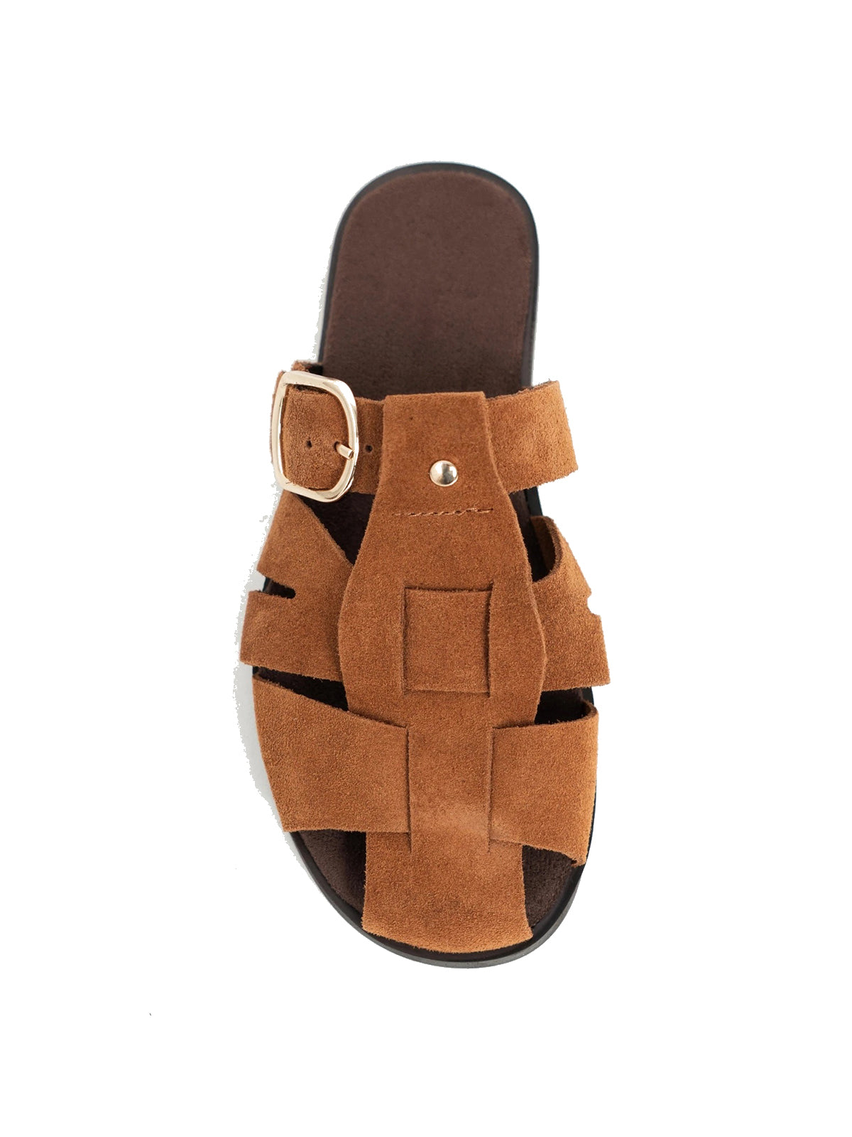 Brown Cow Suede Round-Toe Caged Detail Backless Flats