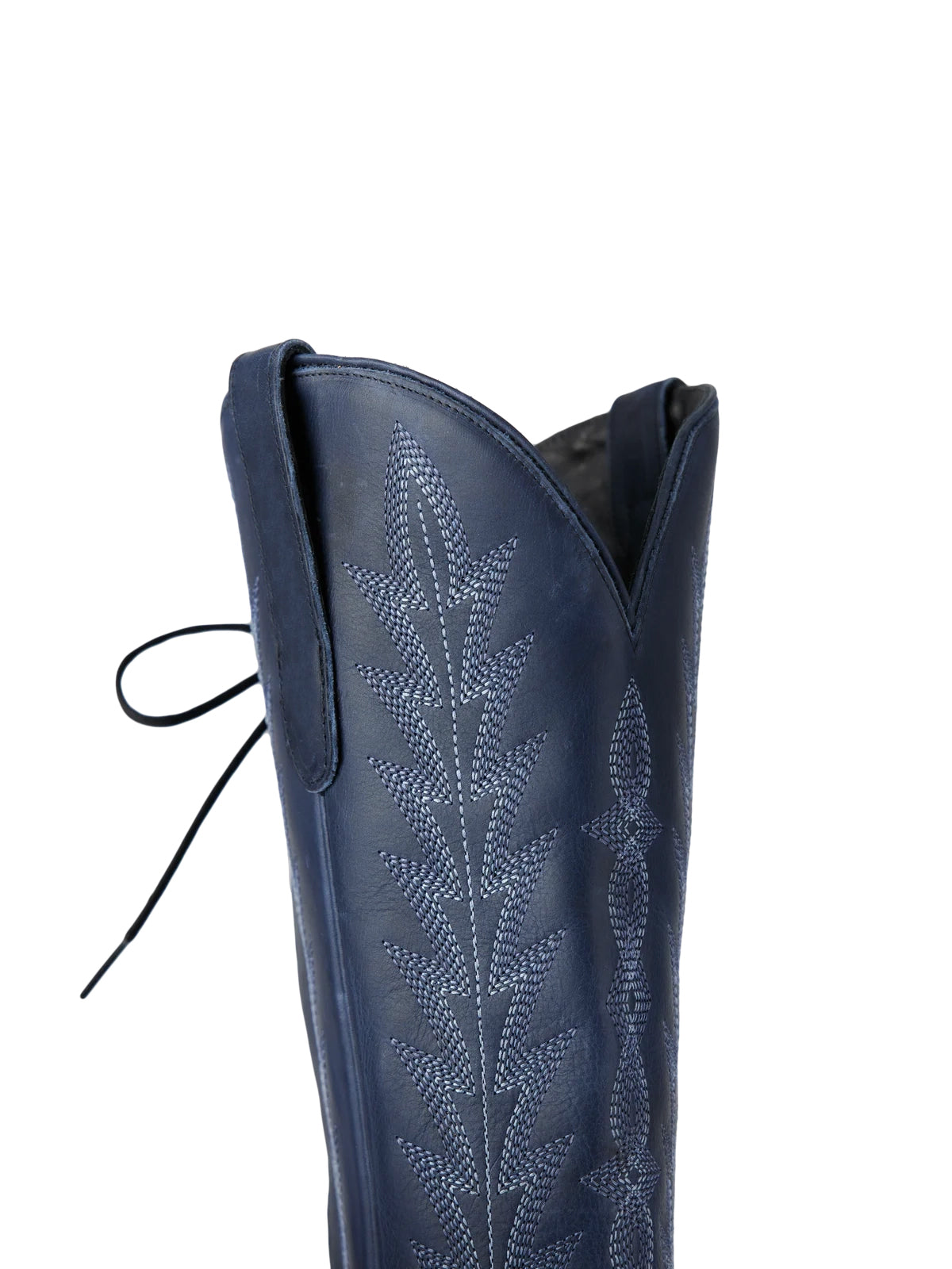 Snip-Toe Embroidery Half-Zip Back Lace-Up Knee High Cowgirl Boots - Navy