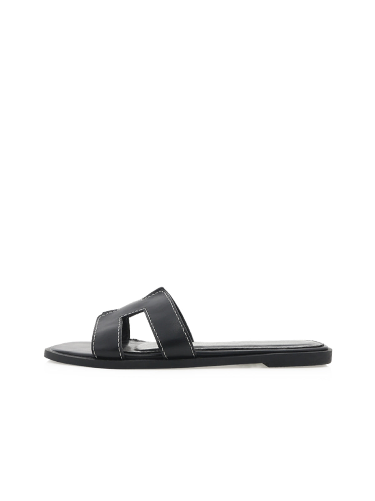 Black Open Square-Toe Slip-On Simple Sandals Flats