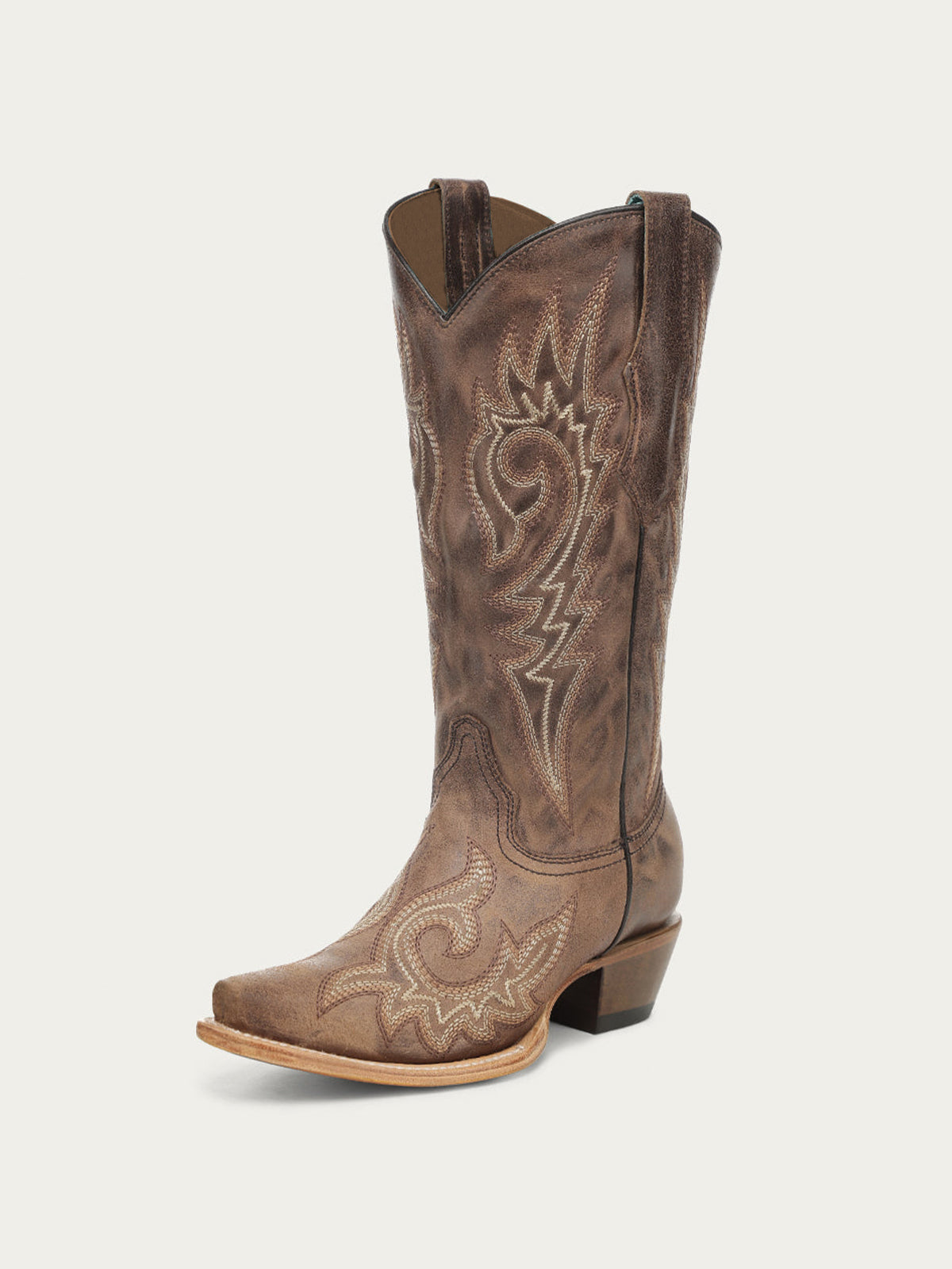 Flames Embroidery Snip-Toe Sleek Mid Calf Cowgirl Boots - Brown