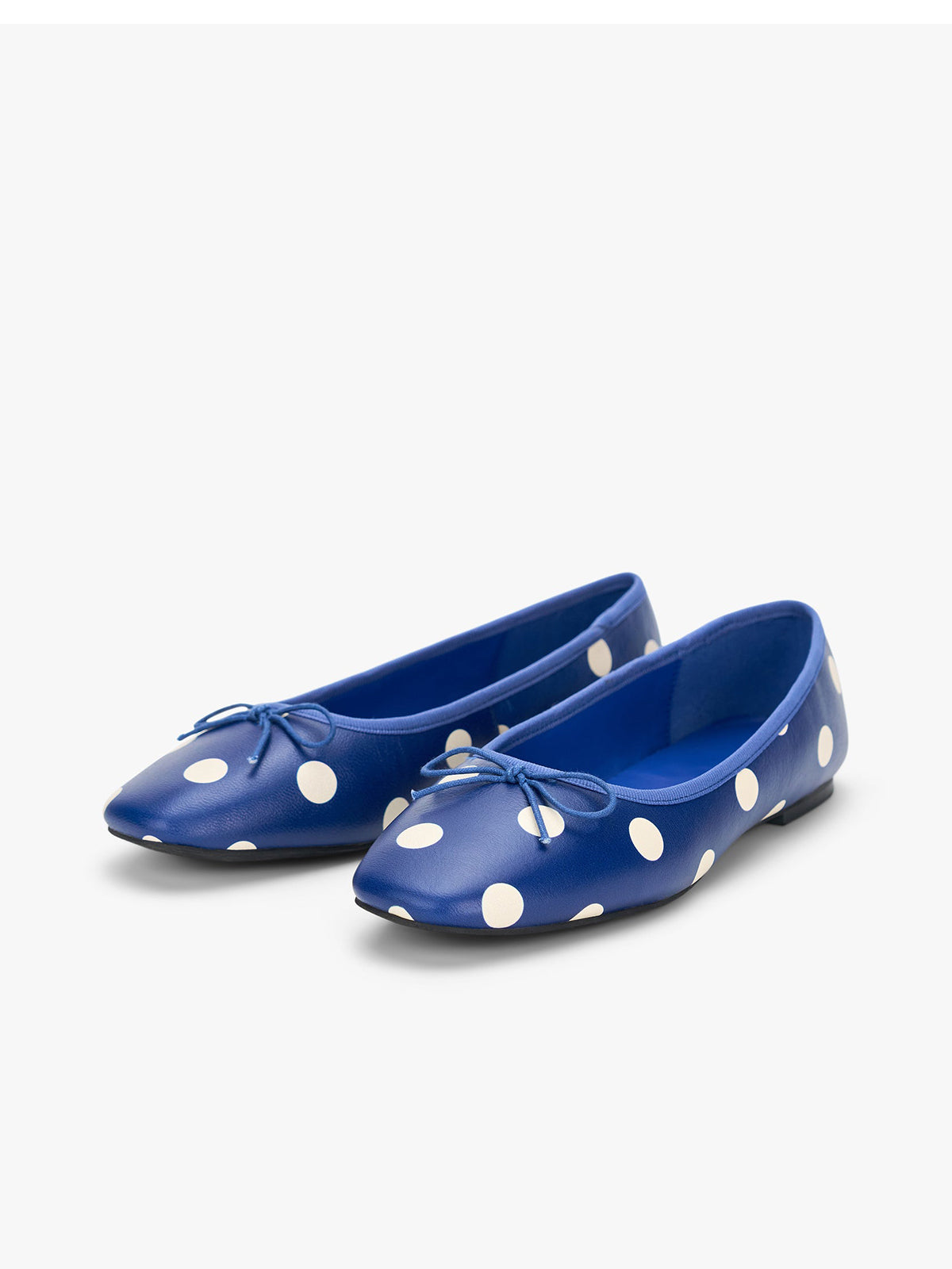 Blue Square-Toe Chic Front Bow Classic Slip-On Ballet Flats