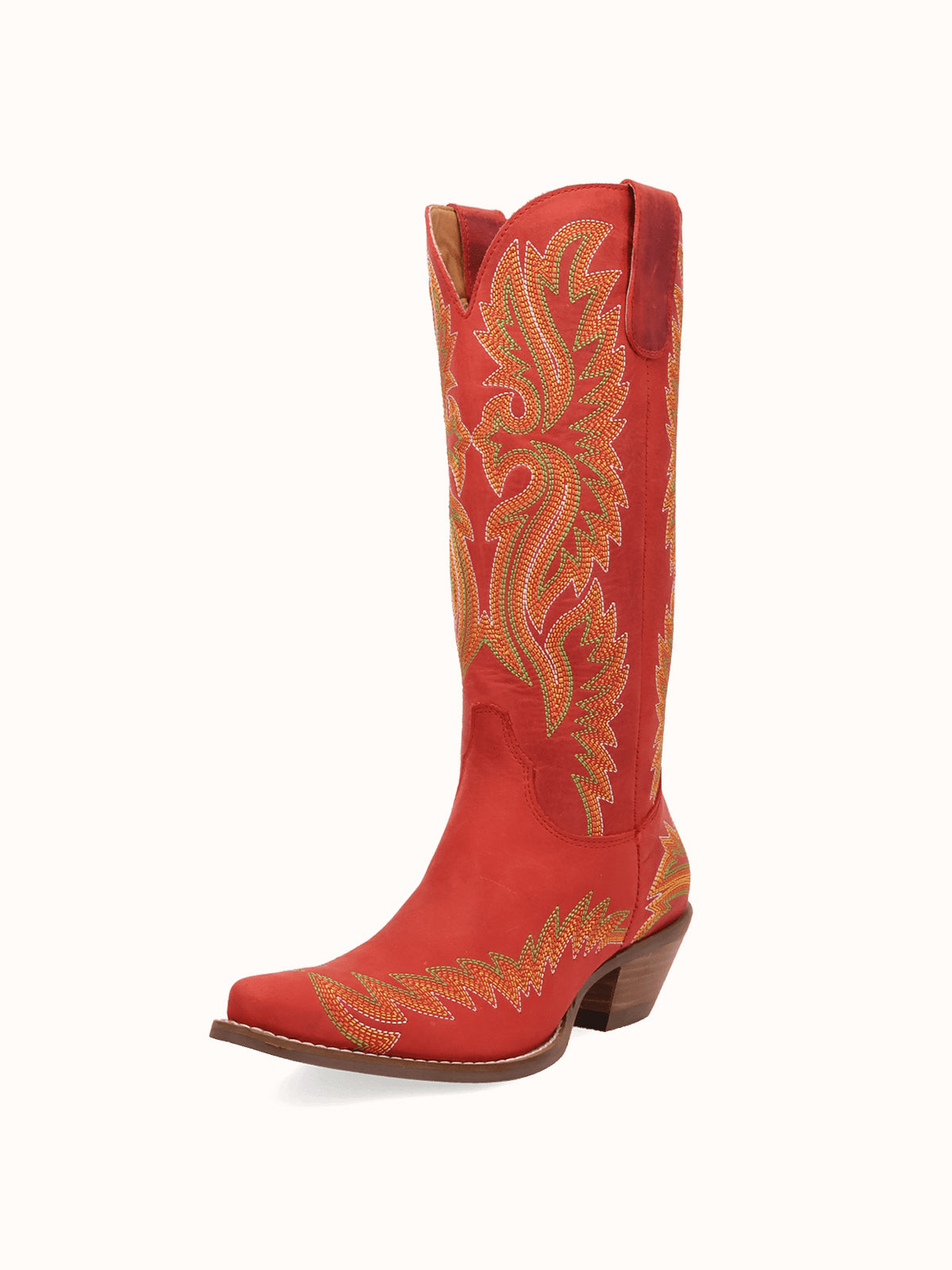 Red Snip-Toe Chic Flame Embroidery Sleek Mid Calf Cowgirl Boots