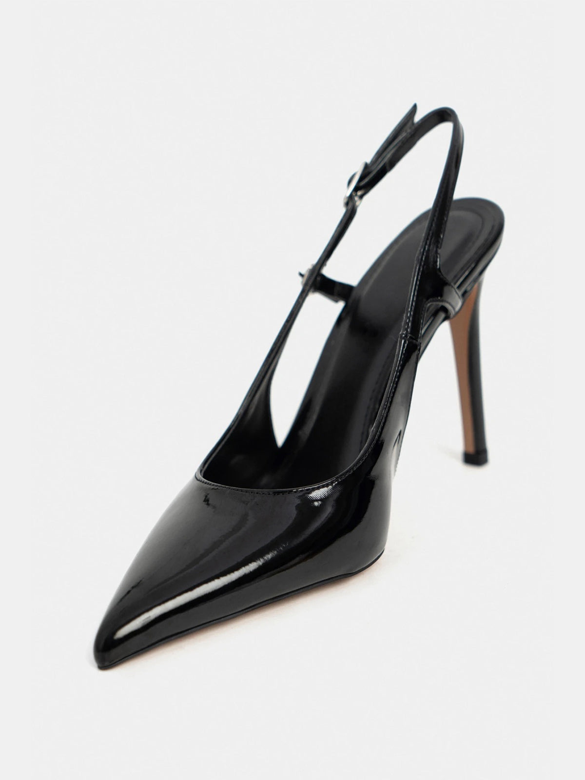 Patent Leather Pointed-Toe Buckle Back Strap Chic High Heels - Black