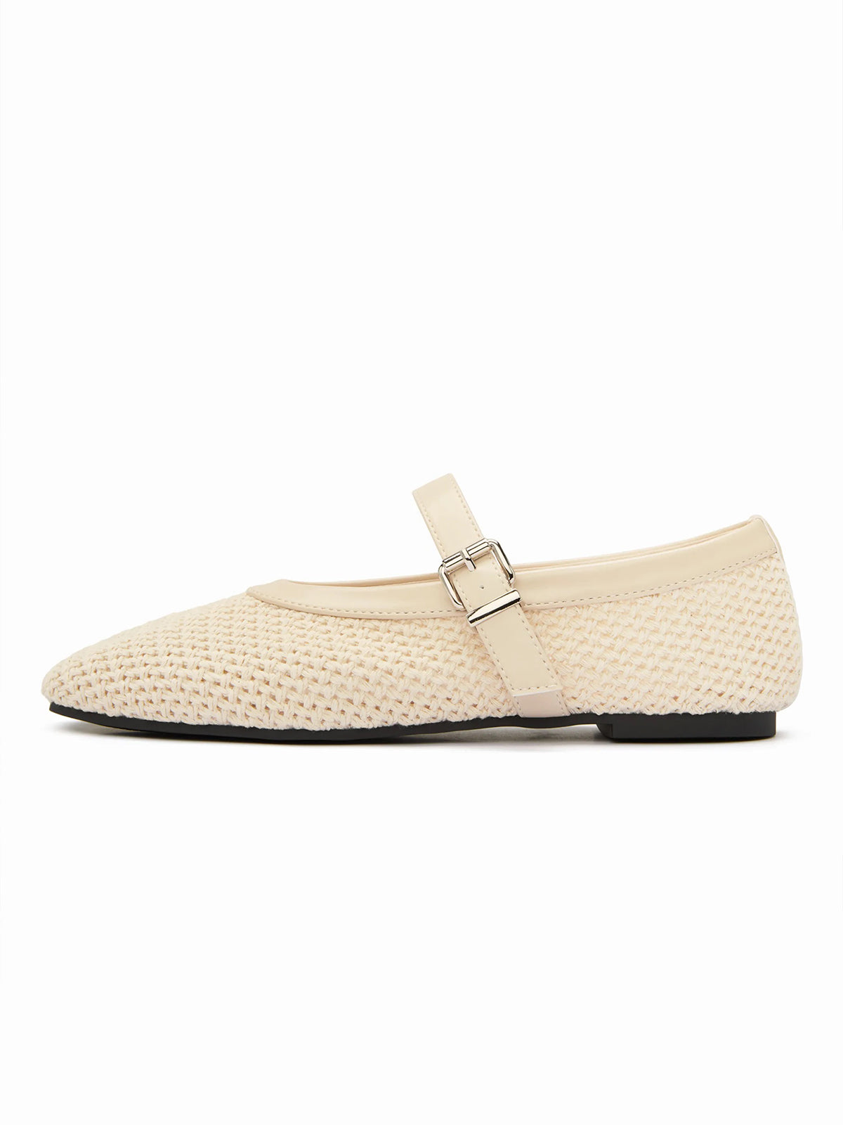 Cream Woven Square-Toe Classic Mary Jane Flats