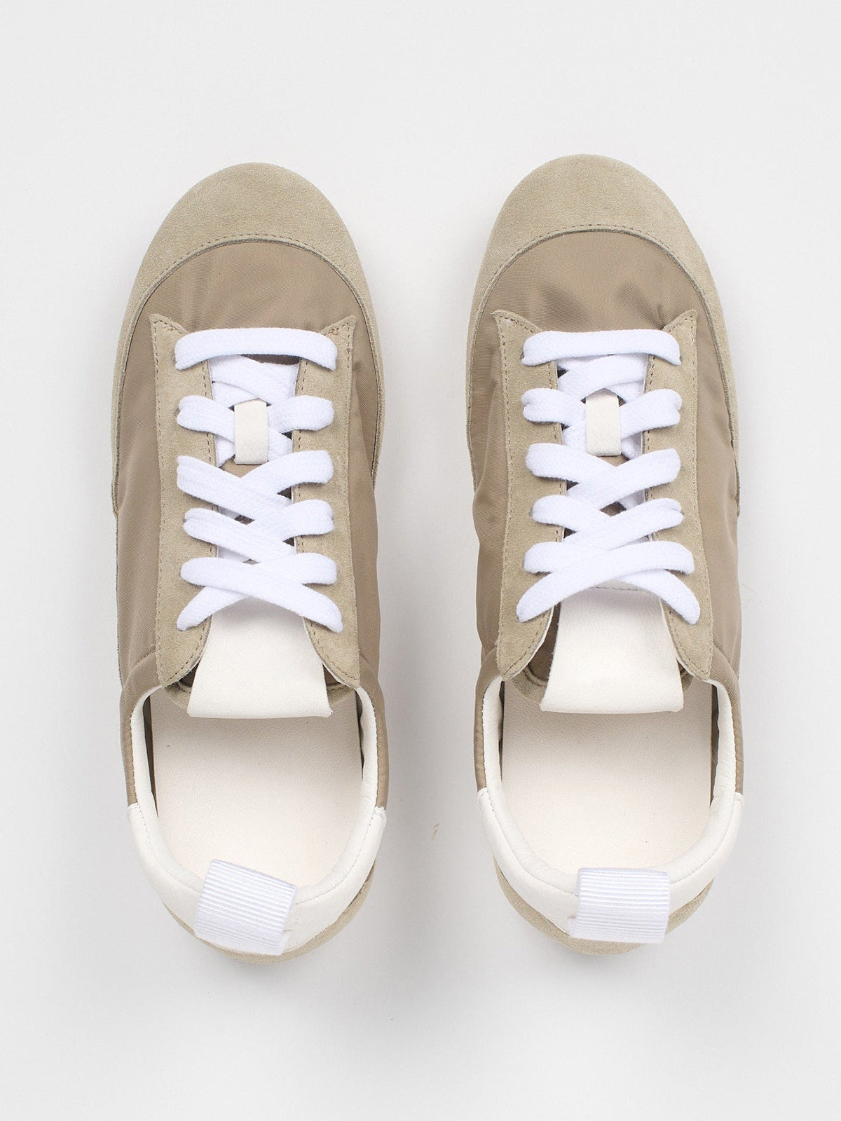 Cow Suede And Satin Round-Toe Lace-Up Chic Sneakers - Taupe