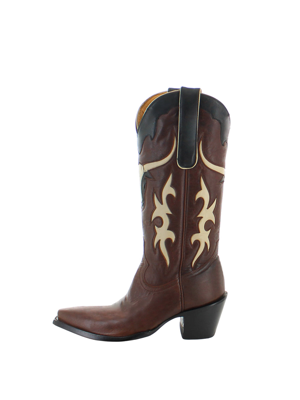 Brown Snip-Toe Tauren Inlay Mid Calf Cowgirl Boots
