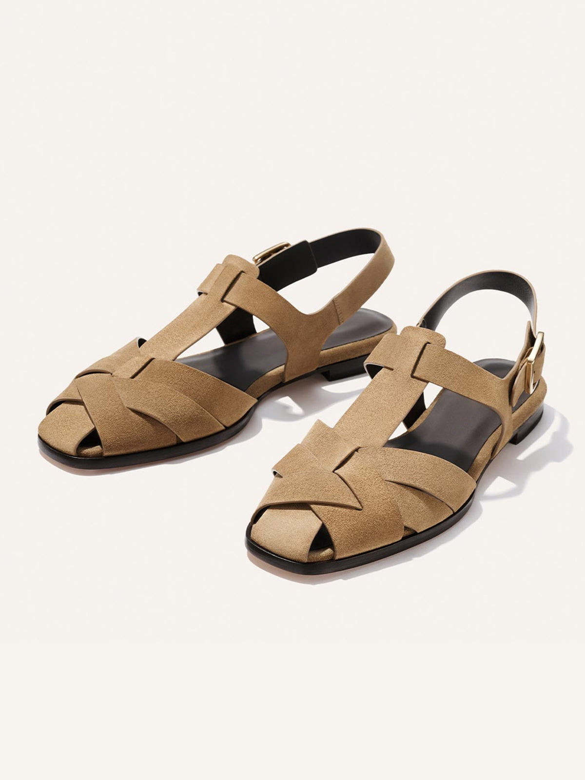 Brown Cow Suede Square-Toe Caged Fisherman Chic Flats