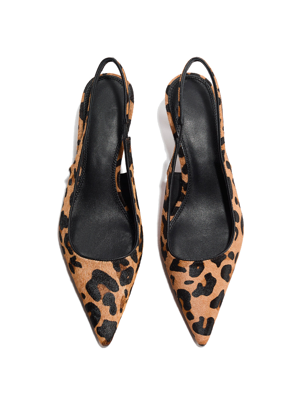 Leopard Print Pony Hair Vegan Leather Pointed-Toe Chic Slingback Kitten Heels