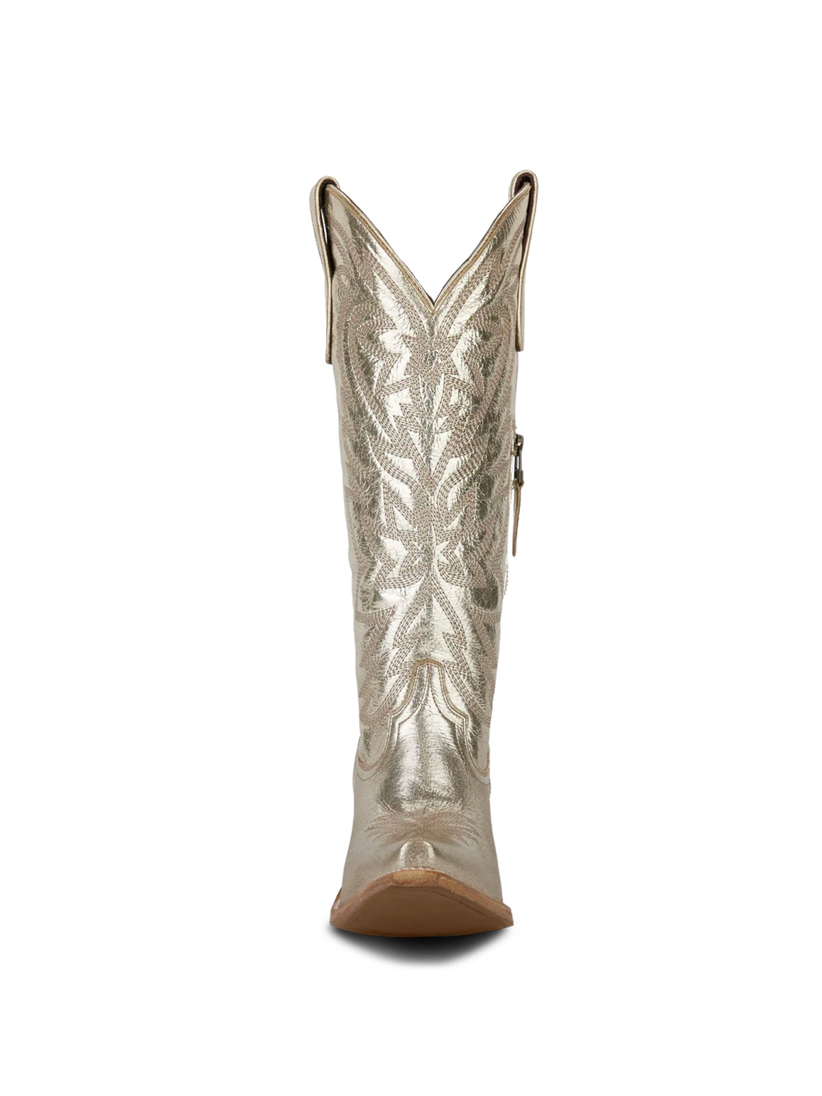 Western Snip-Toe Embroidery Classic Knee High Half-Zip Cowgirl Boots - Metallic Champagne