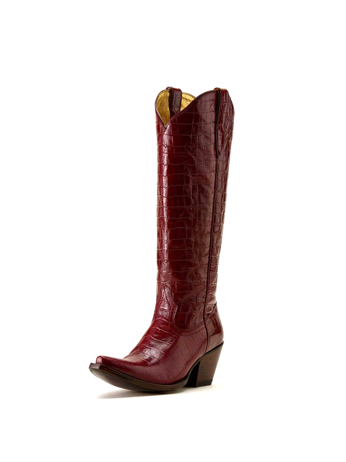 Dubonnet Crocodile Print Pointed Toe Western Cowgirl Knee High Boots