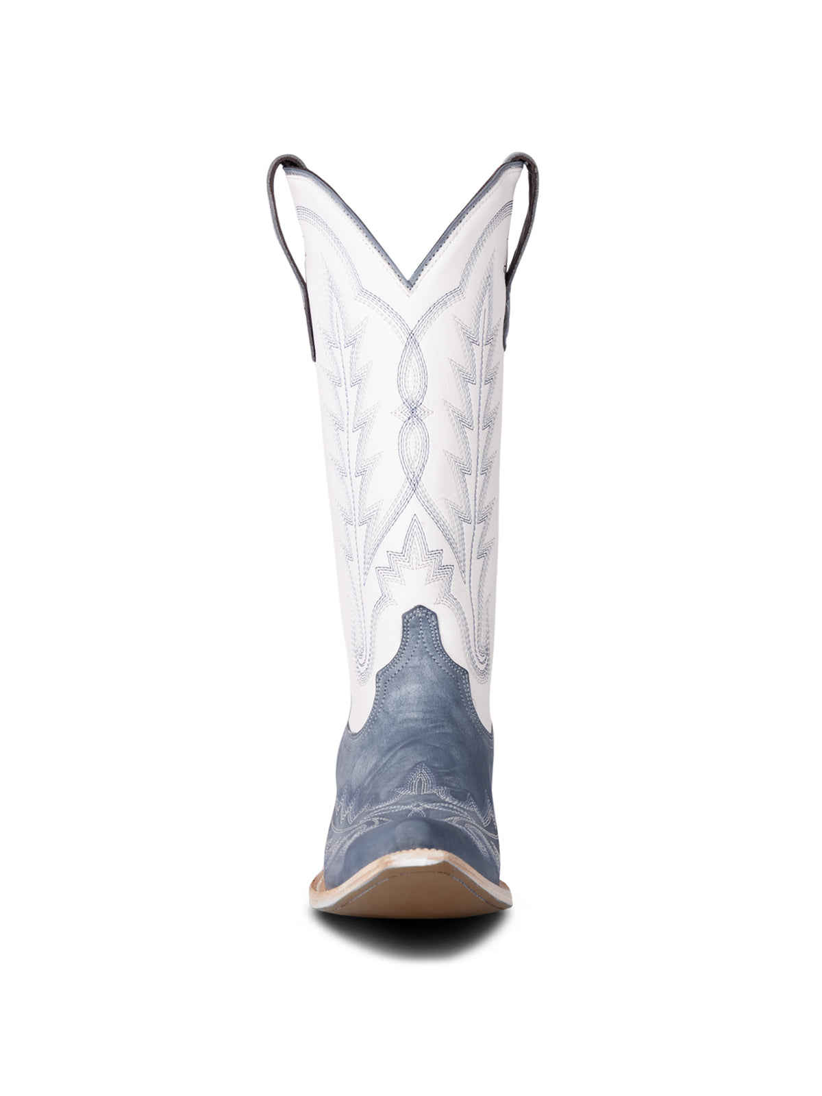 Contrast White And Dusty Blue Snip-Toe Chic Embroidery Mid Calf Cowgirl Boots