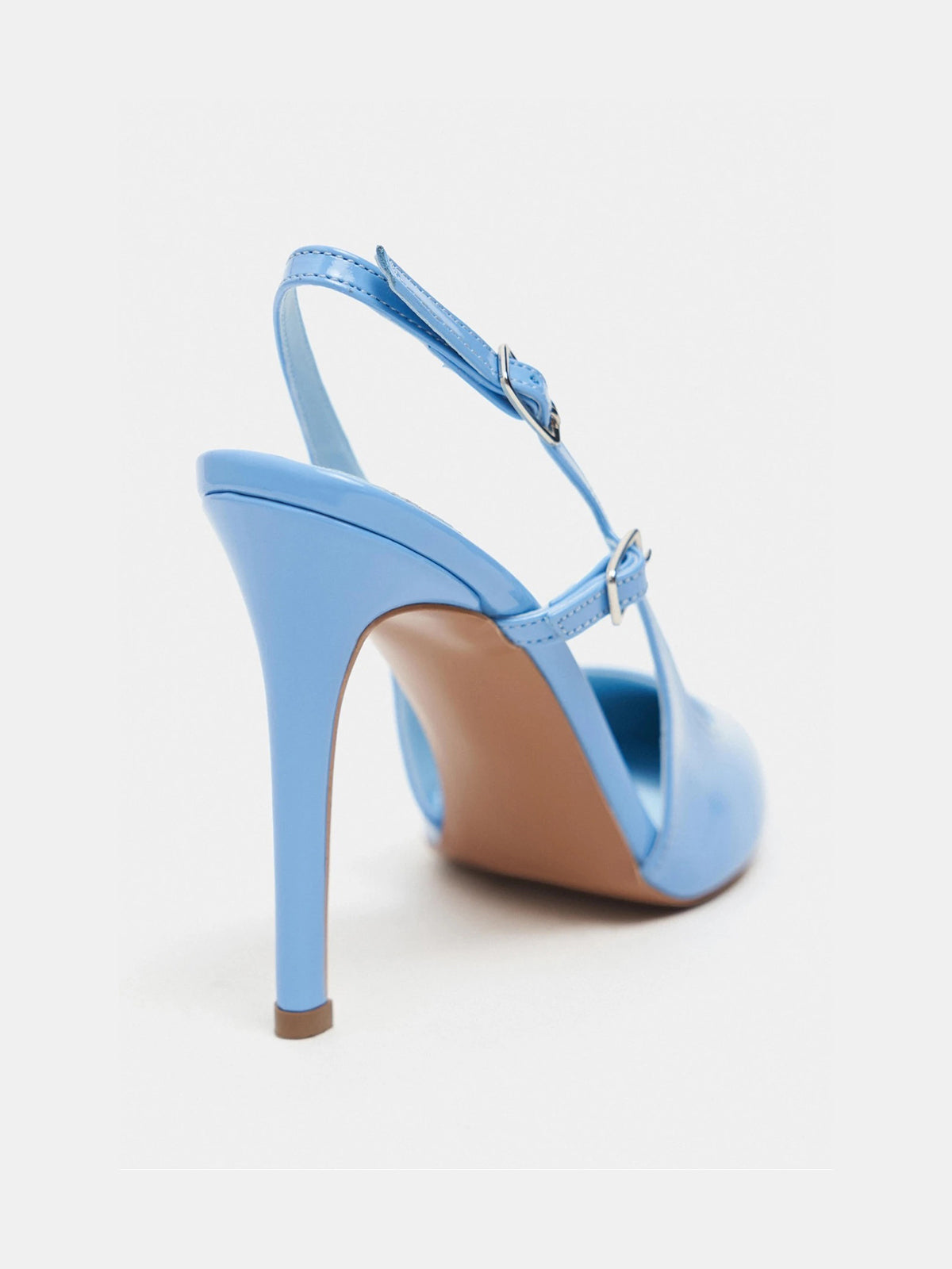 Patent Leather Pointed-Toe Buckle Back Strap Chic High Heels - Light Blue