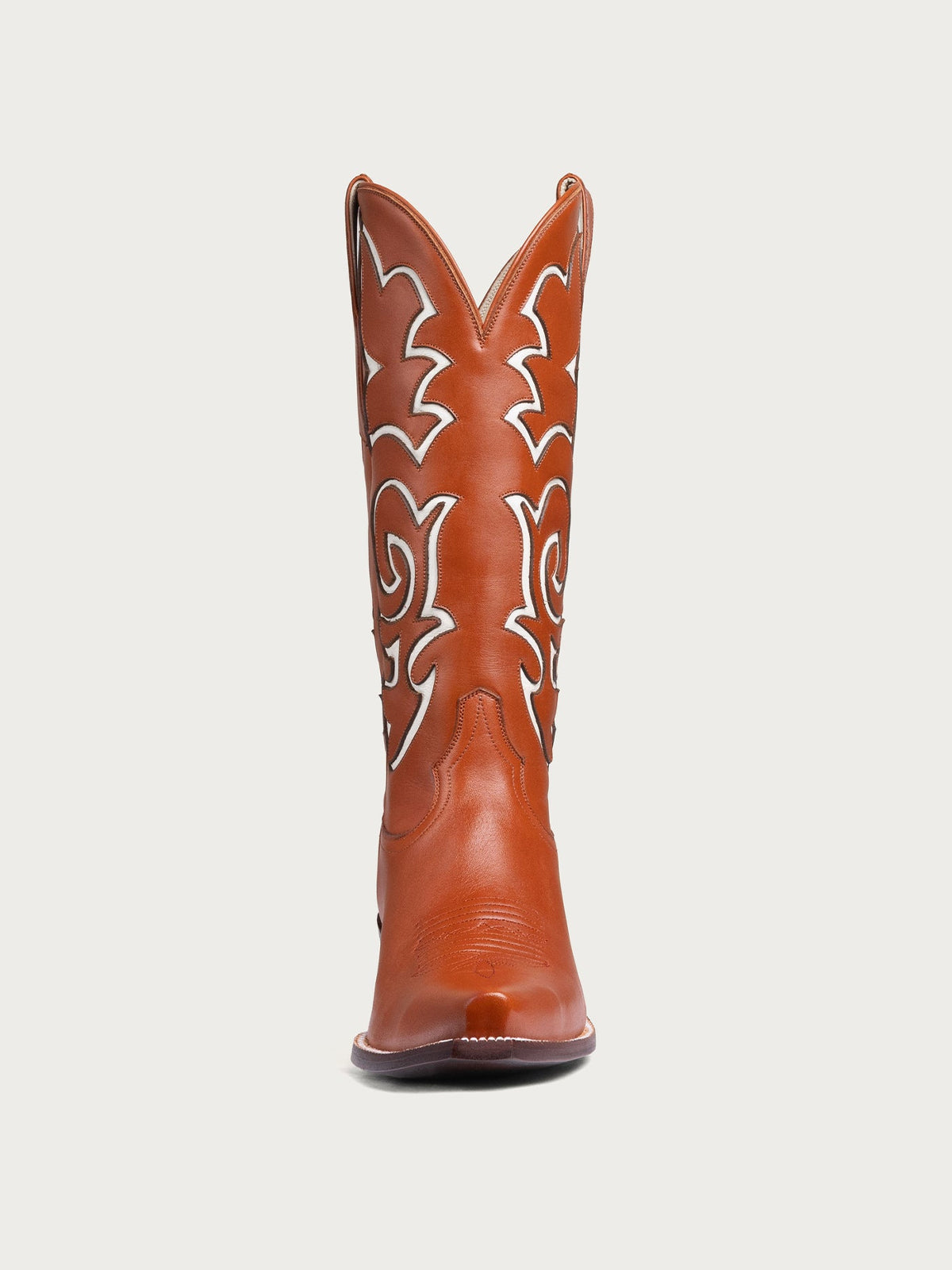 Brown Snip-Toe Stylish Inlay Classic Mid Calf Cowgirl Boots