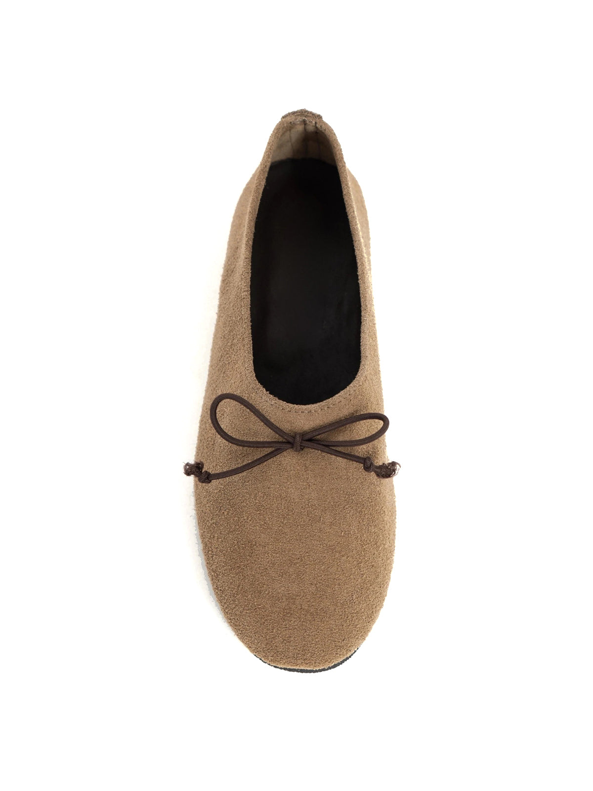 Light Khaki Cow Suede Round-Toe Front Bow Slip-On Flats