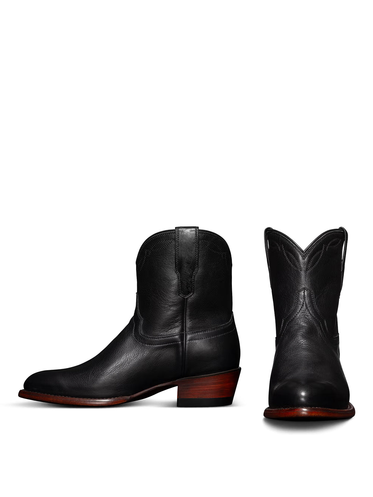 Black Round-Toe Classic Ankle Cowgirl Booties
