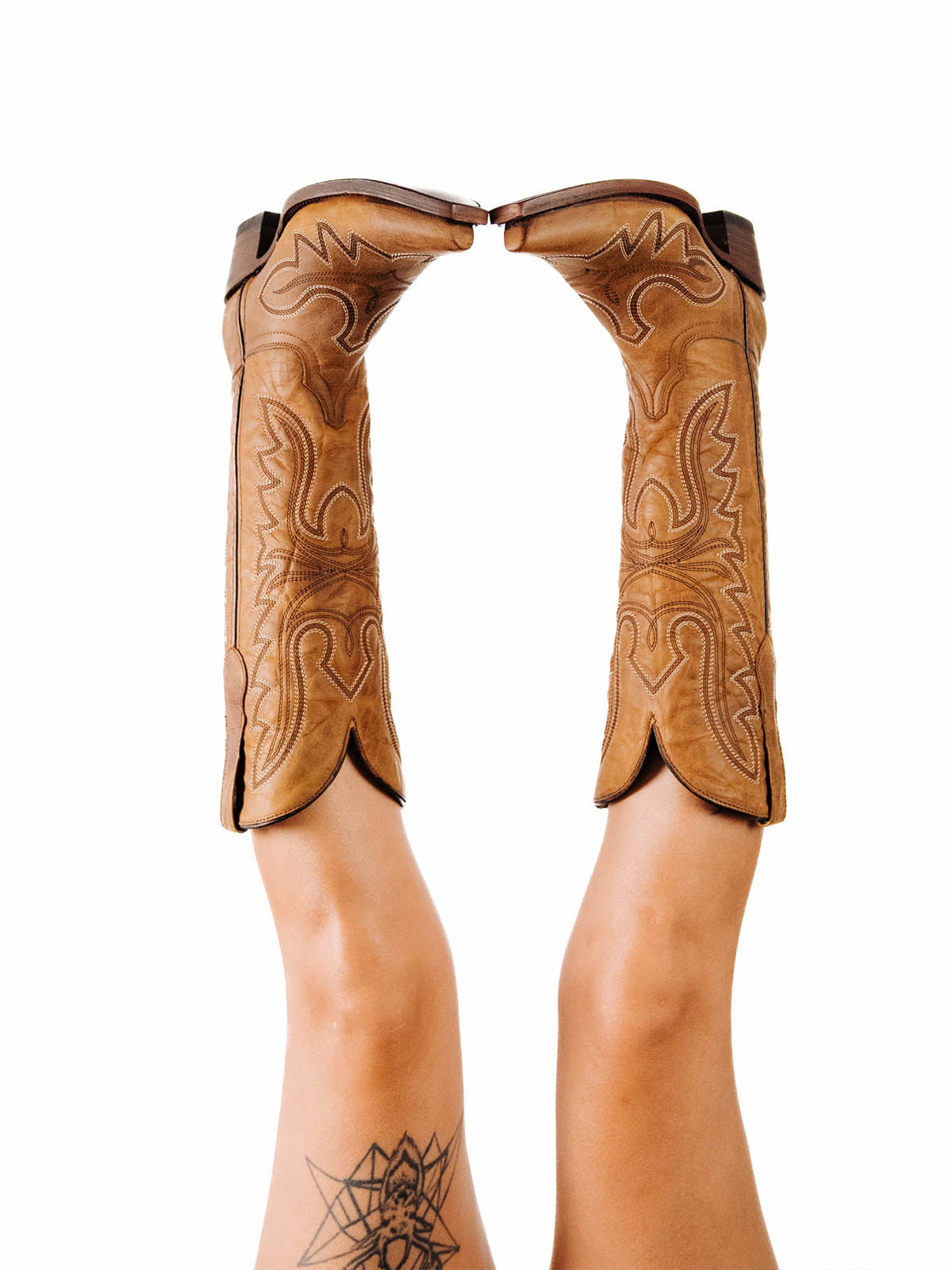 Snip-Toe Sleek Embroidery Mid Calf Cowgirl Boots For Woman - Camel