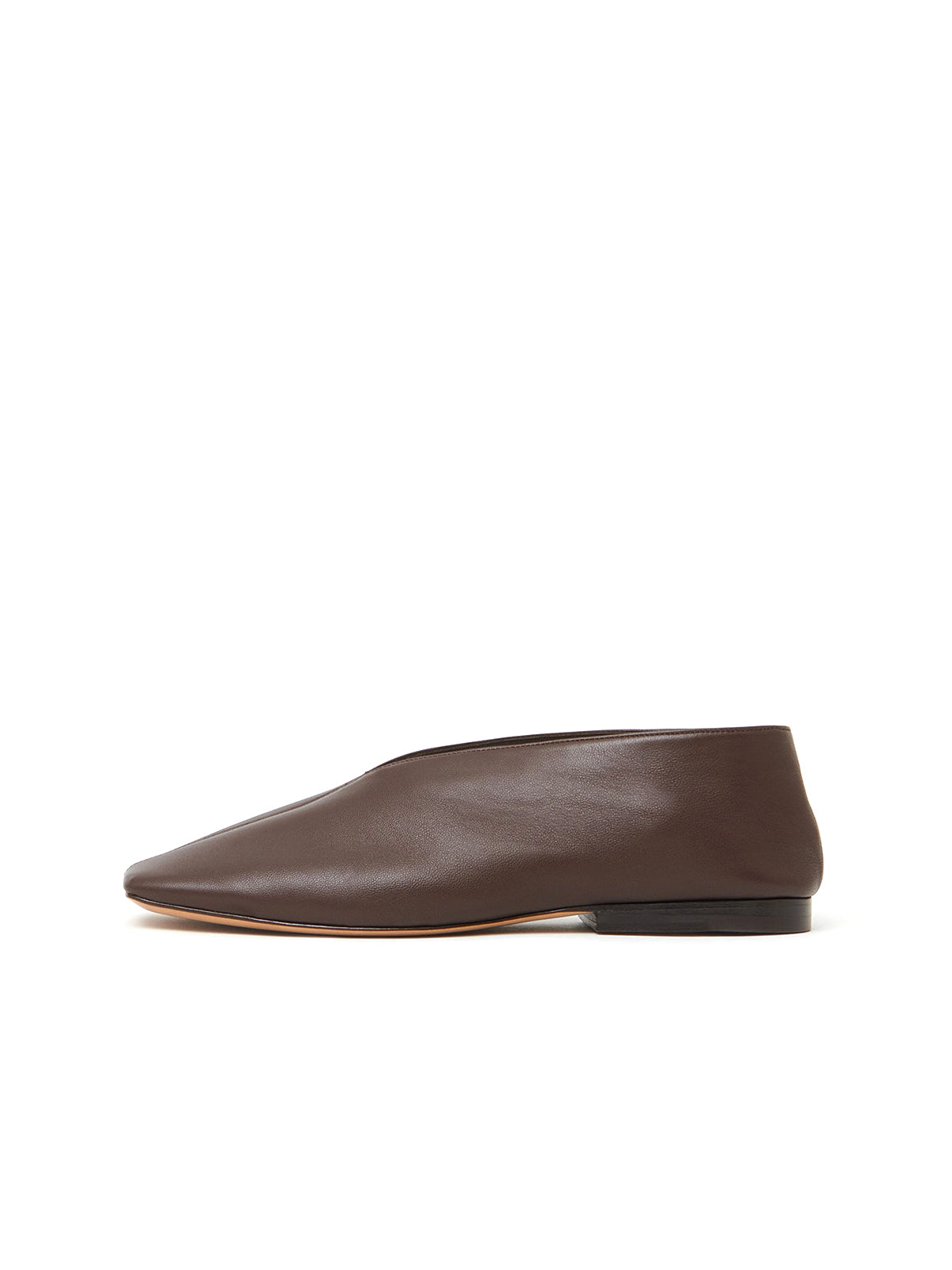 Chocolate Square-Toe V-Cut Vamp Simple Flats