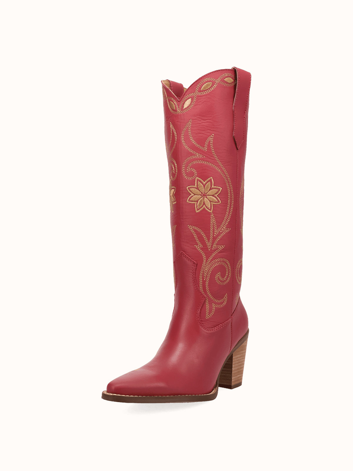 Snip-Toe Flowers And Chic Embroidery Wide Calf Knee High Cowgirl Boots - Pink