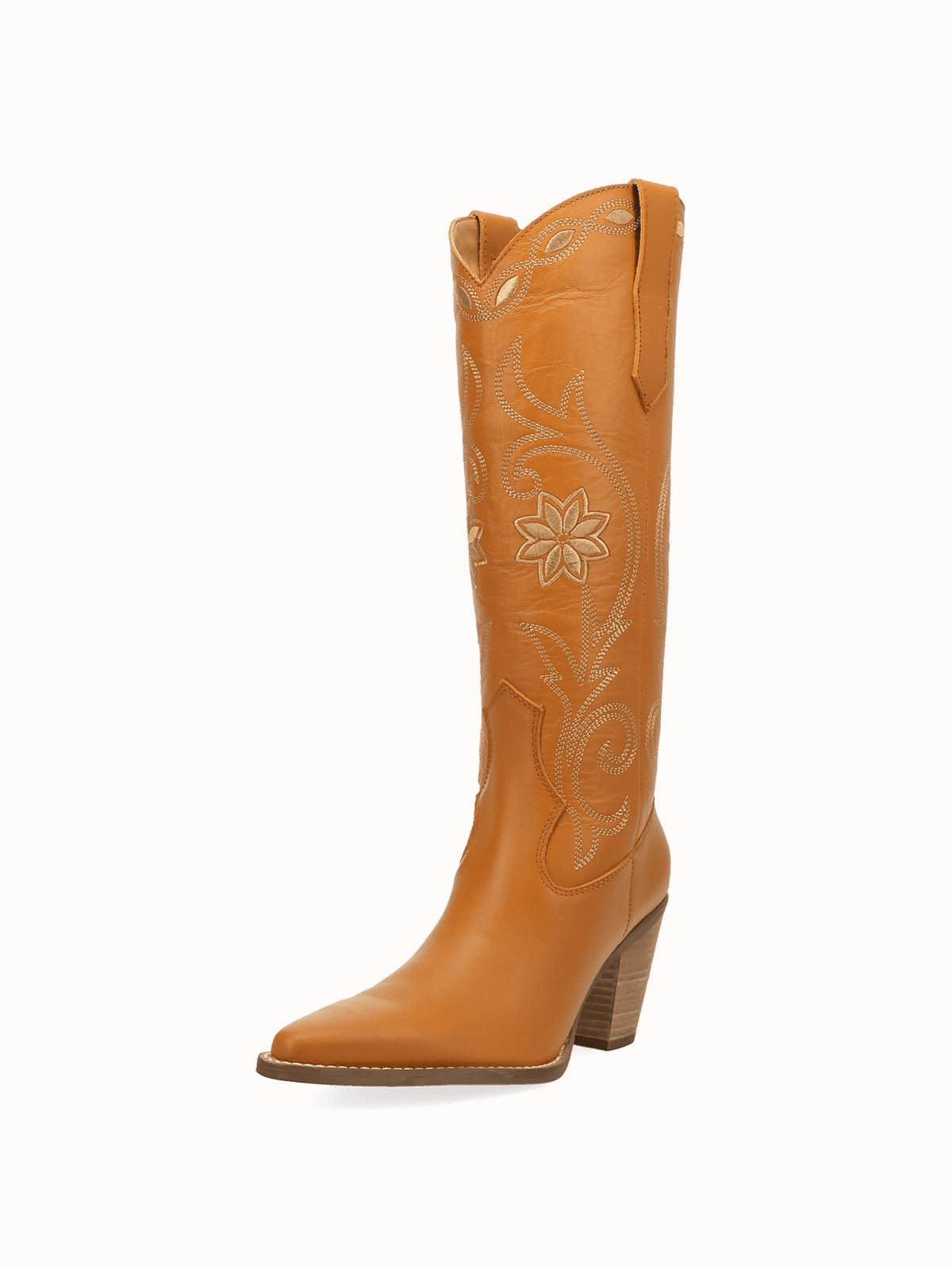 Snip-Toe Flowers And Chic Embroidery Wide Calf Knee High Cowgirl Boots - Orange