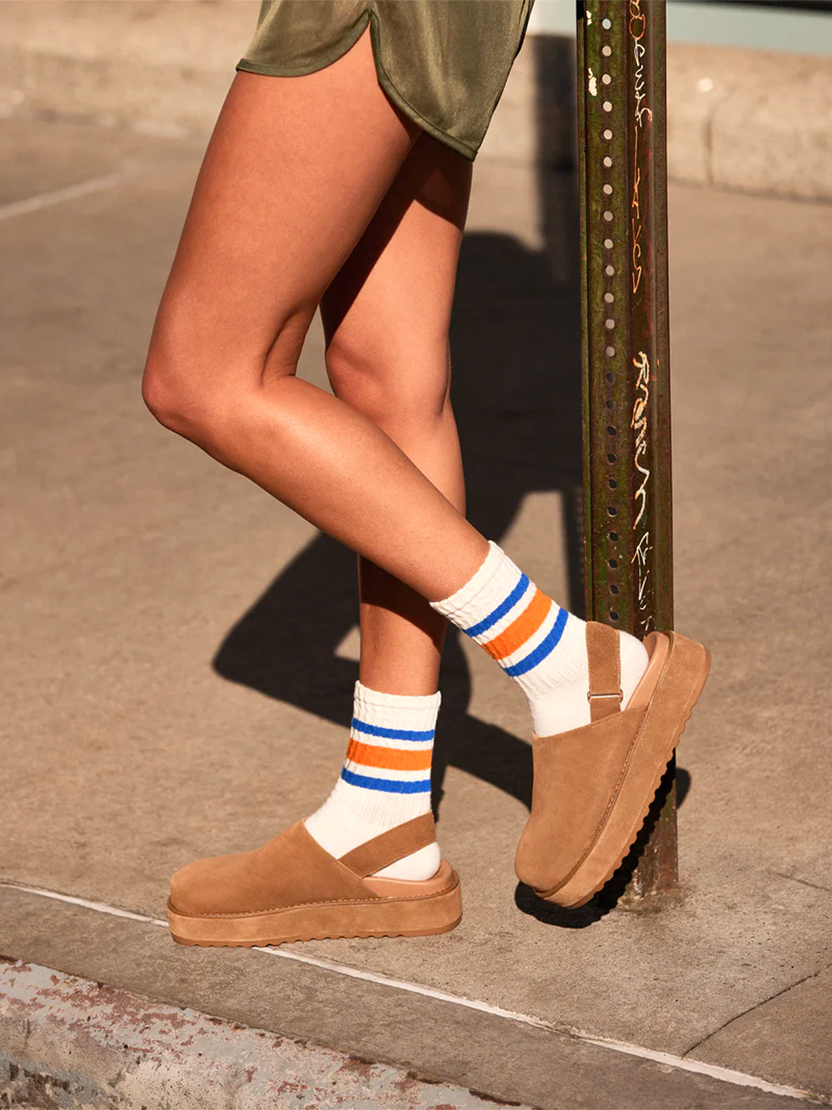 Cognac Faux Suede Round-Toe Slingback Platform Shoes