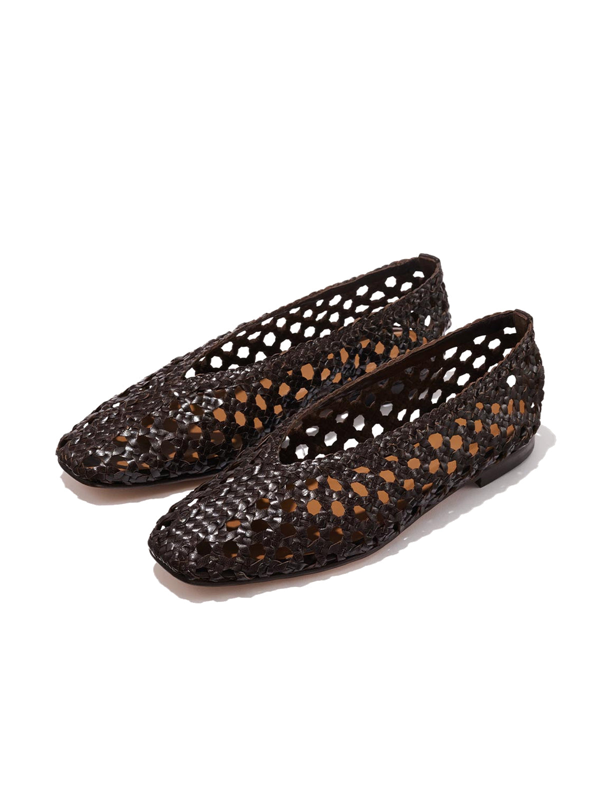 Coffee Woven Vegan Leather Square-Toe Chic Ballet Flats
