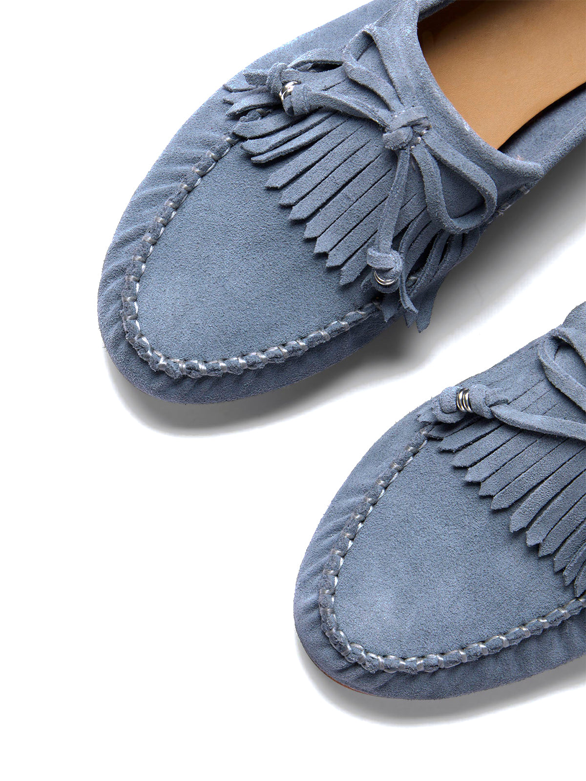 Purple Cow Suede Round-Toe Front Bow And Fringe Flats