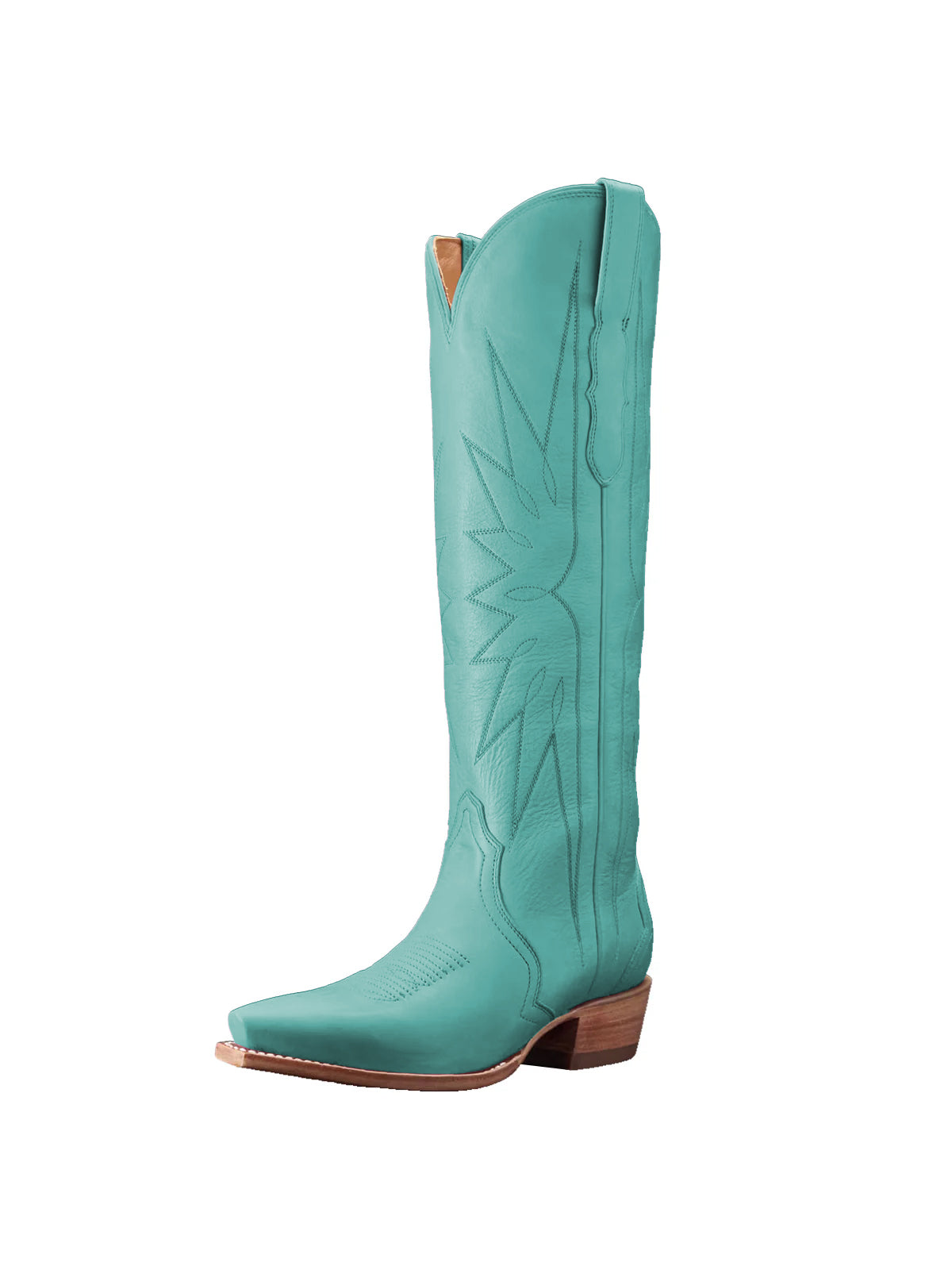 Turquoise Snip-Toe Embroidery Wide Calf Knee High Cowgirl Boots