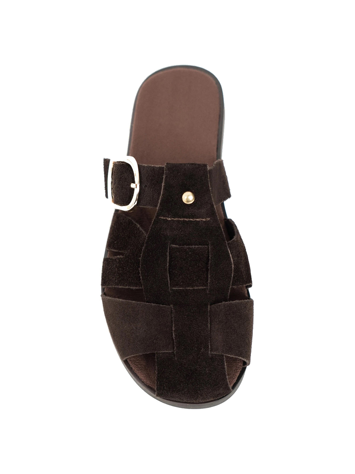Coffee Cow Suede Round-Toe Caged Detail Backless Flats