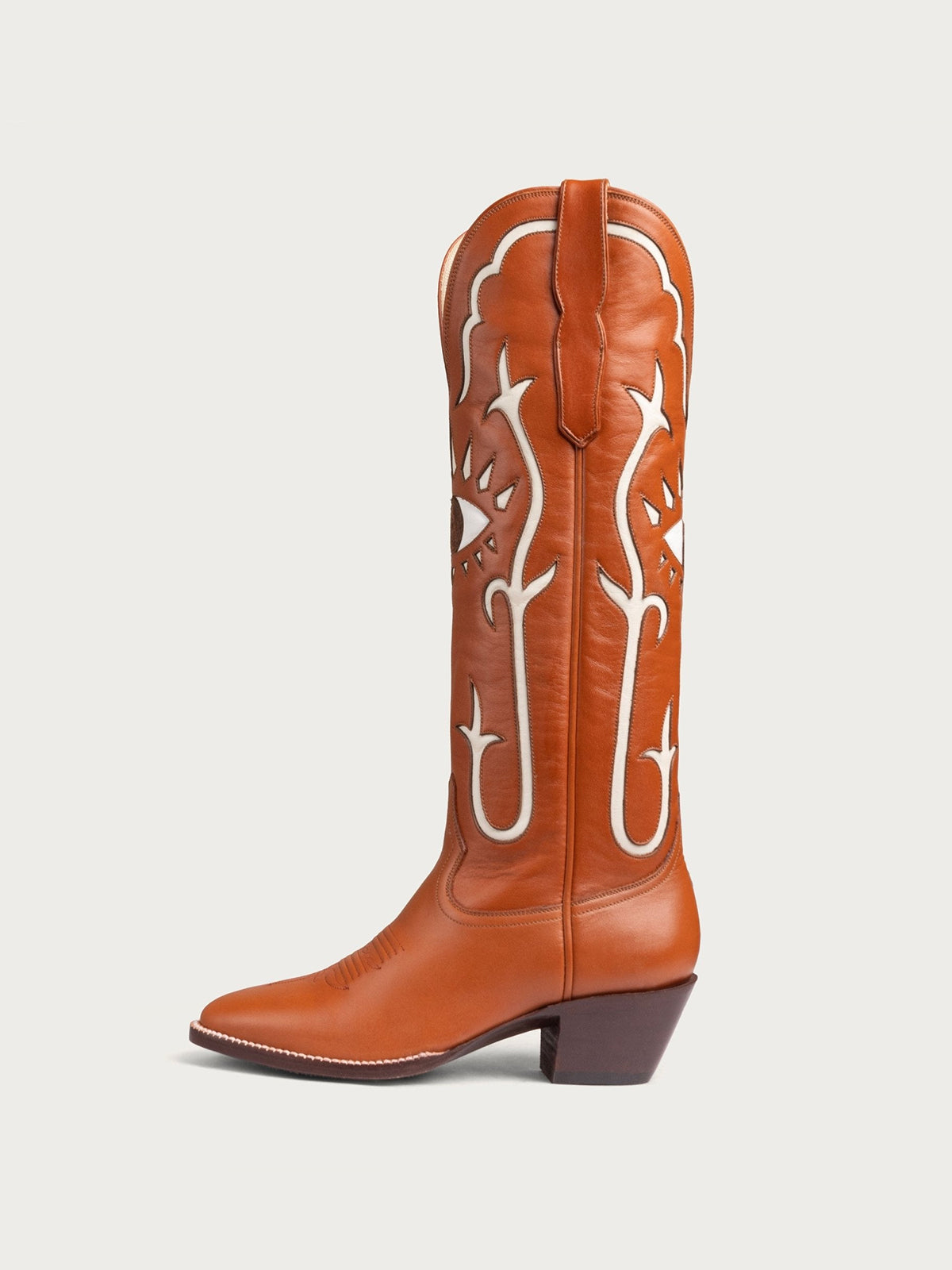 Caramel Almond-Toe Evil Eye Inlay Wide Calf Knee High Western Cowgirl Boots