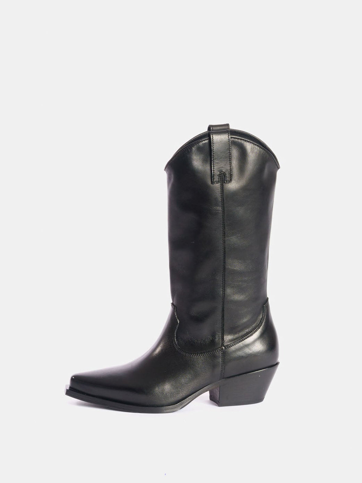 Black Classic Snip-Toe Simple Half-Zip Mid Calf Cowgirl Boots