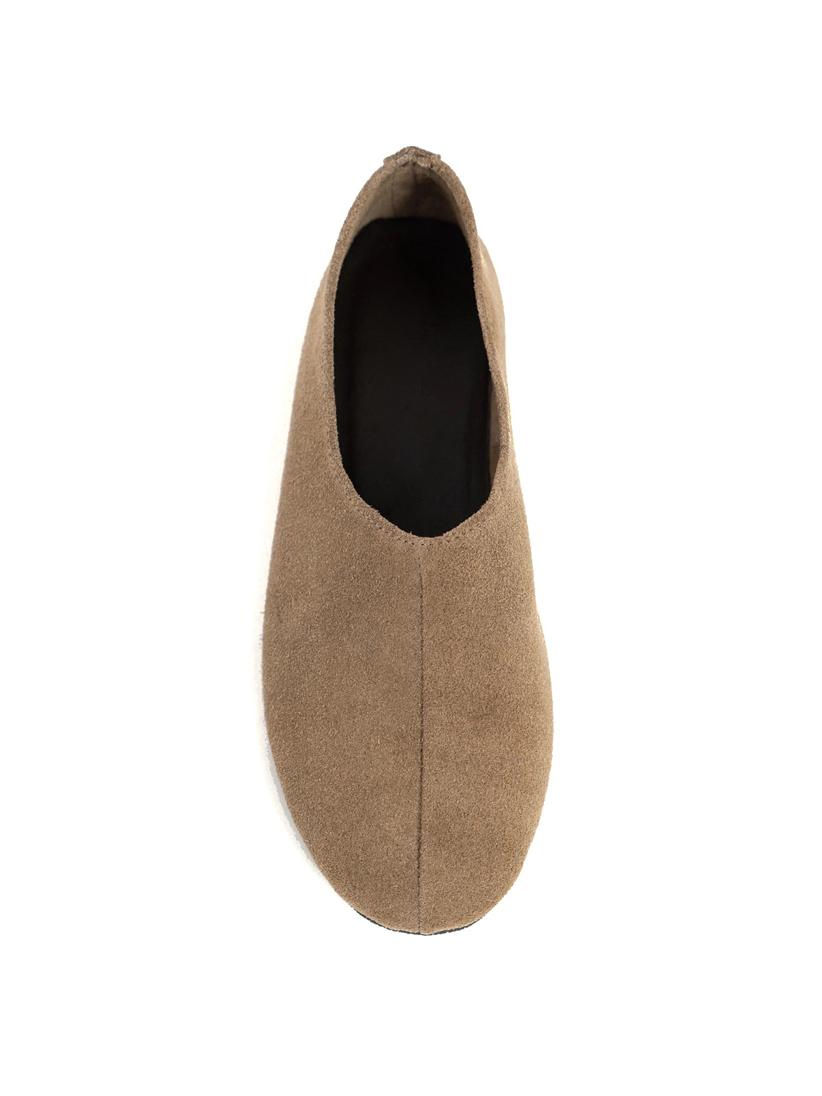 Camel Cow Suede Round-Toe Slip-On Simple Flats