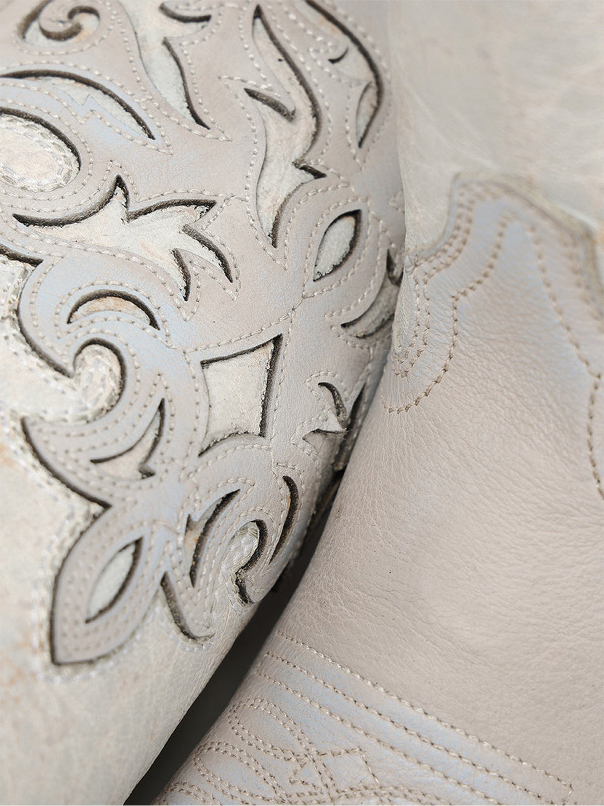 Blue And Distressed Bone Snip-Toe Applique And Side Studs Wide Calf Knee High Cowgirl Boots