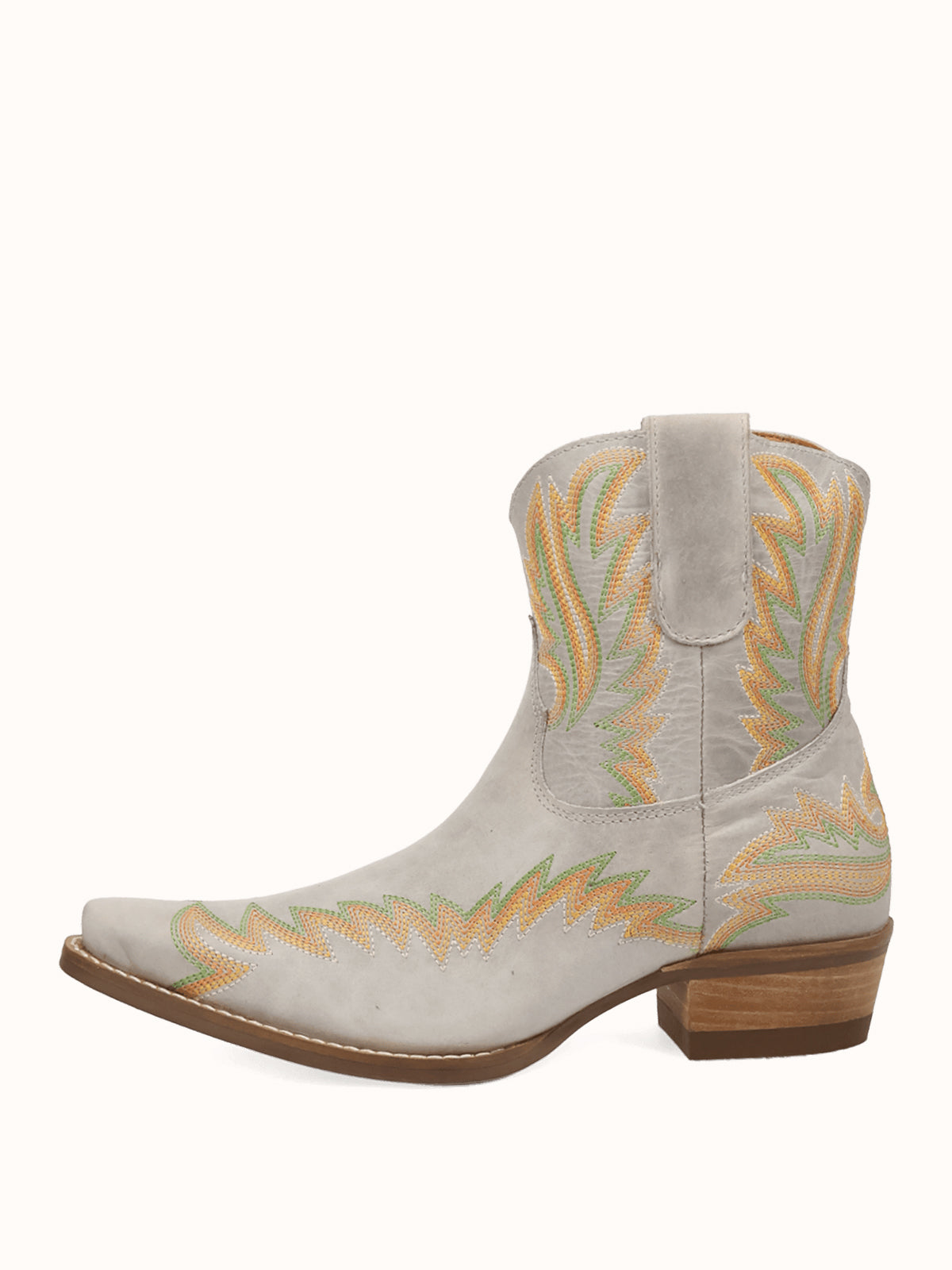 Bone Snip-Toe Chic Flame Embroidery Sleek Ankle Cowgirl Boots
