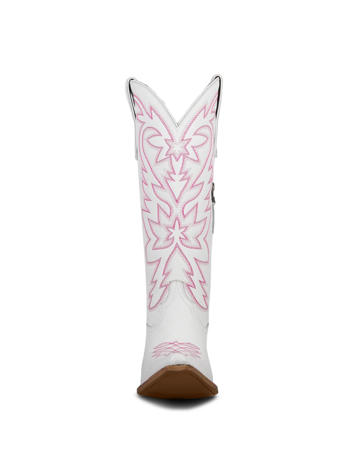 Western Snip-Toe Pink Embroidery Classic Knee High Half-Zip Cowgirl Boots - White