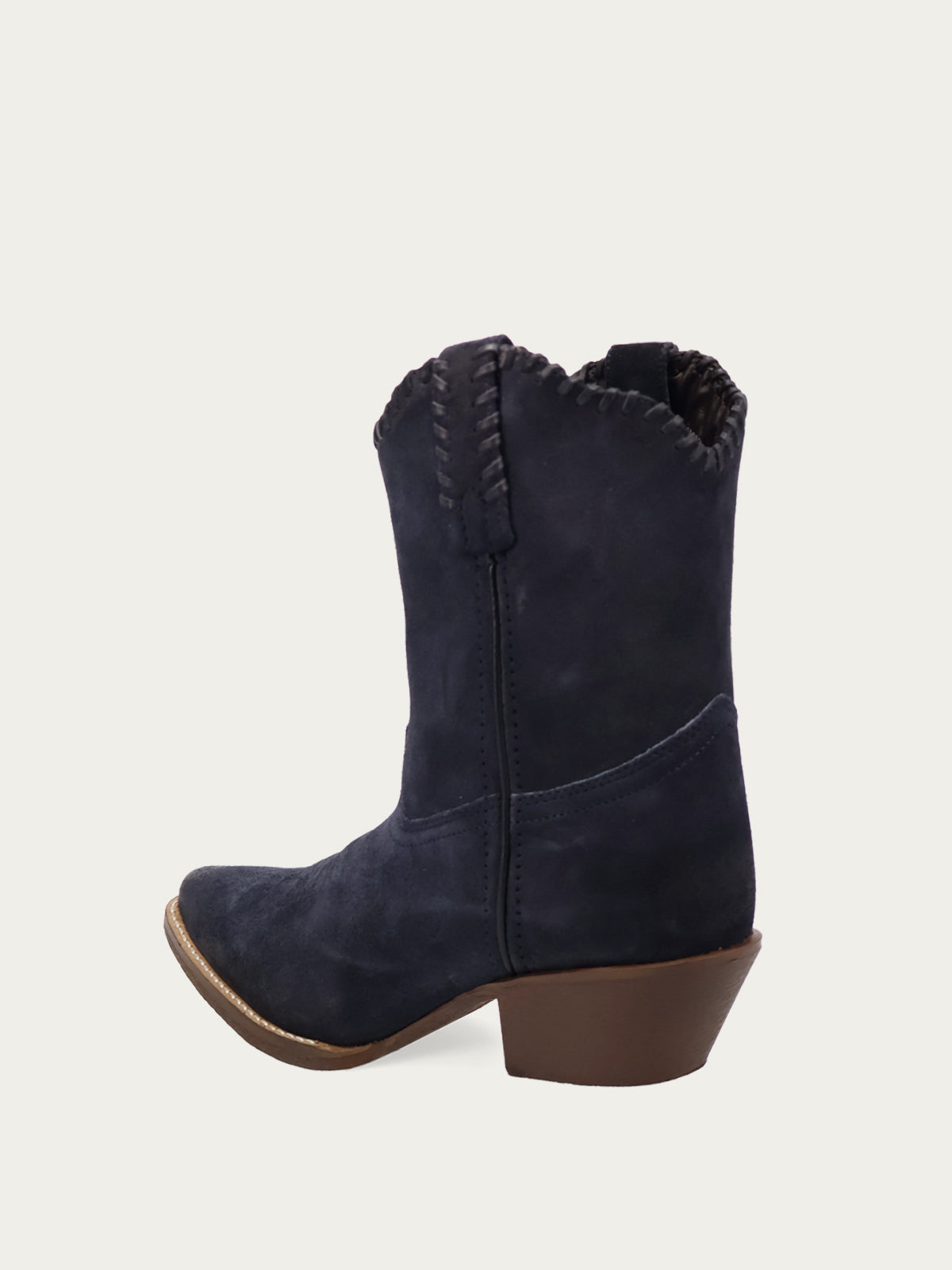 Navy Faux Suede Snip-Toe Short Slip-On Ankle Cowgirl Boots