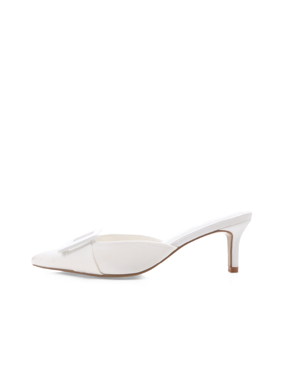White Satin Pointed-Toe Simple Slip-On Kitten Heels
