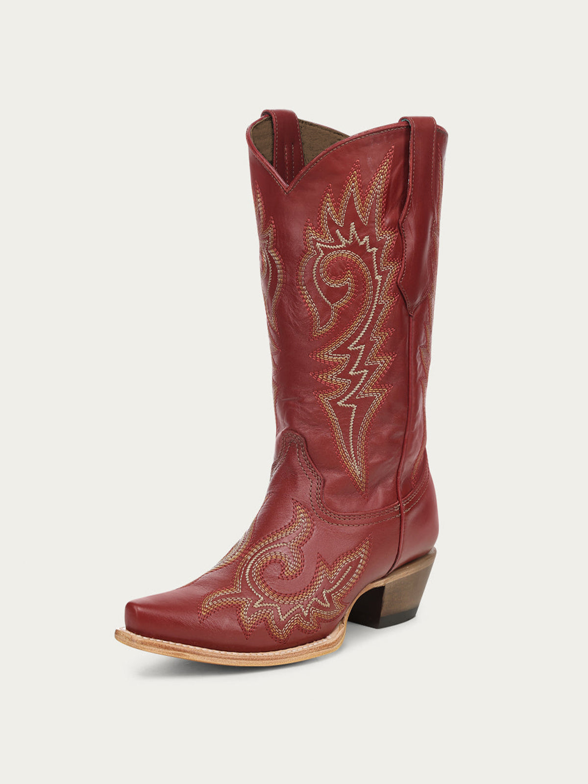 Flames Embroidery Snip-Toe Sleek Mid Calf Cowgirl Boots - Red