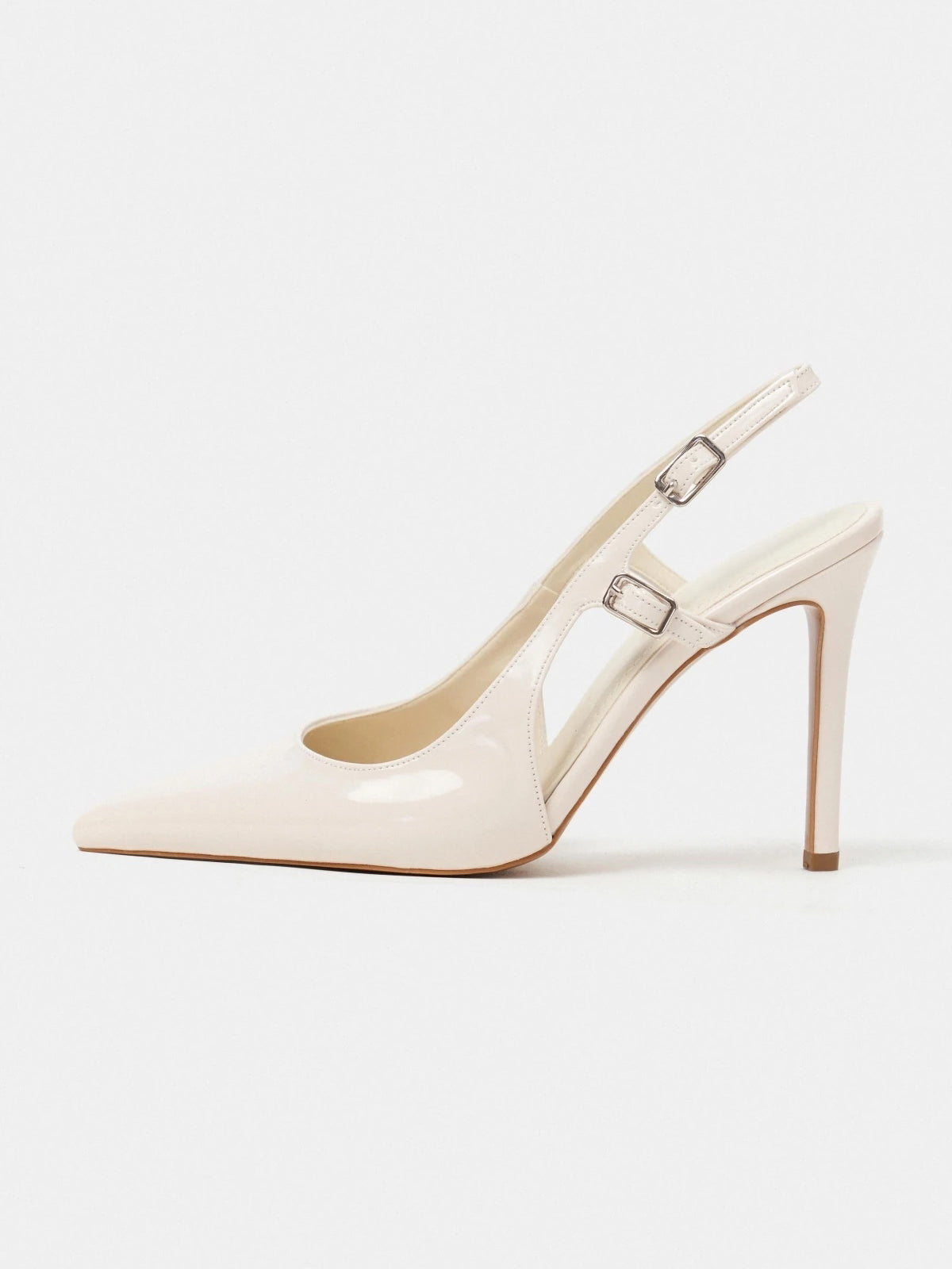 Patent Leather Pointed-Toe Buckle Back Strap Chic High Heels - Ivory