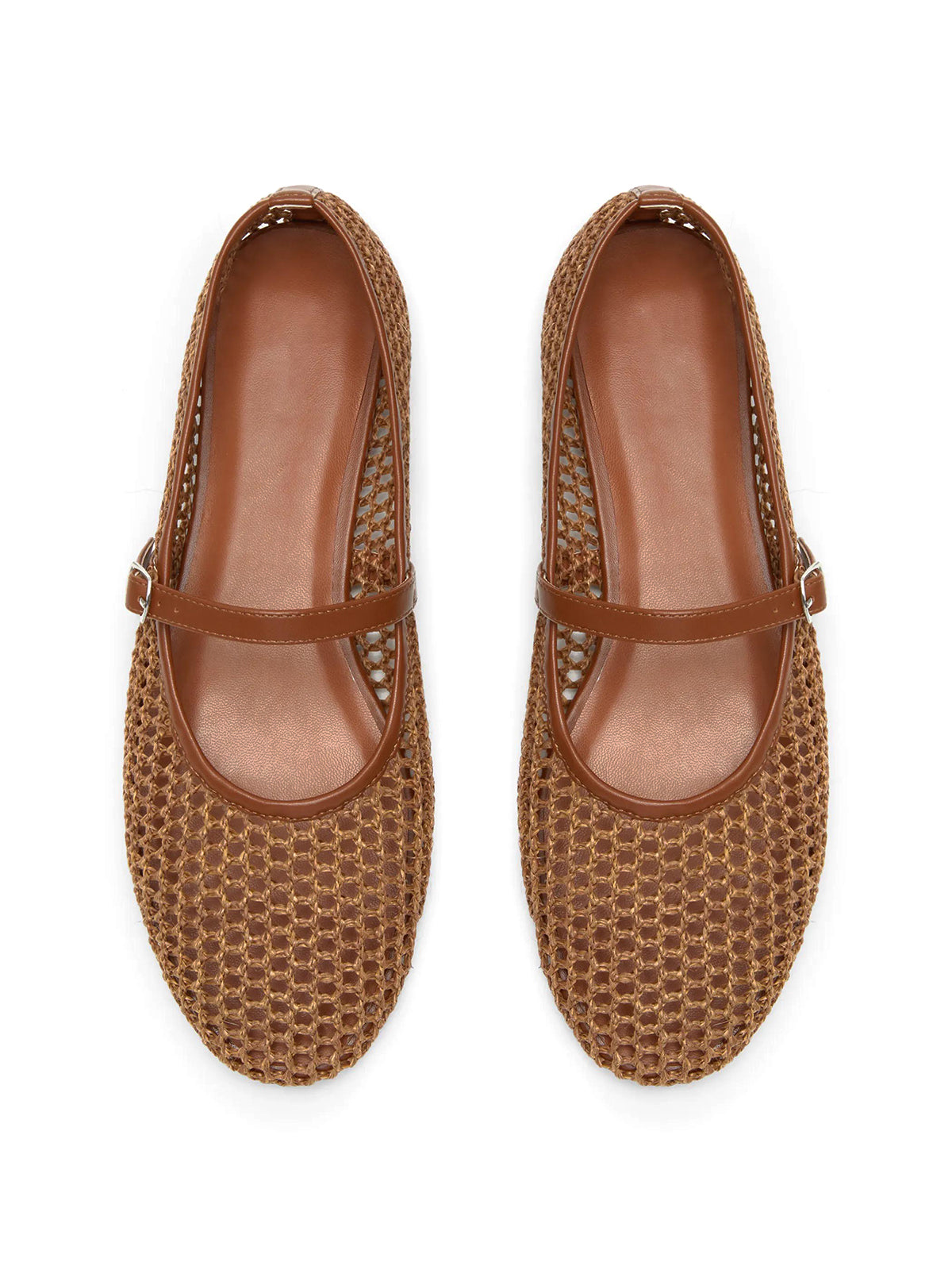 Brown Grass Woven Round-Toe Buckle Mary Jane Chic Flats
