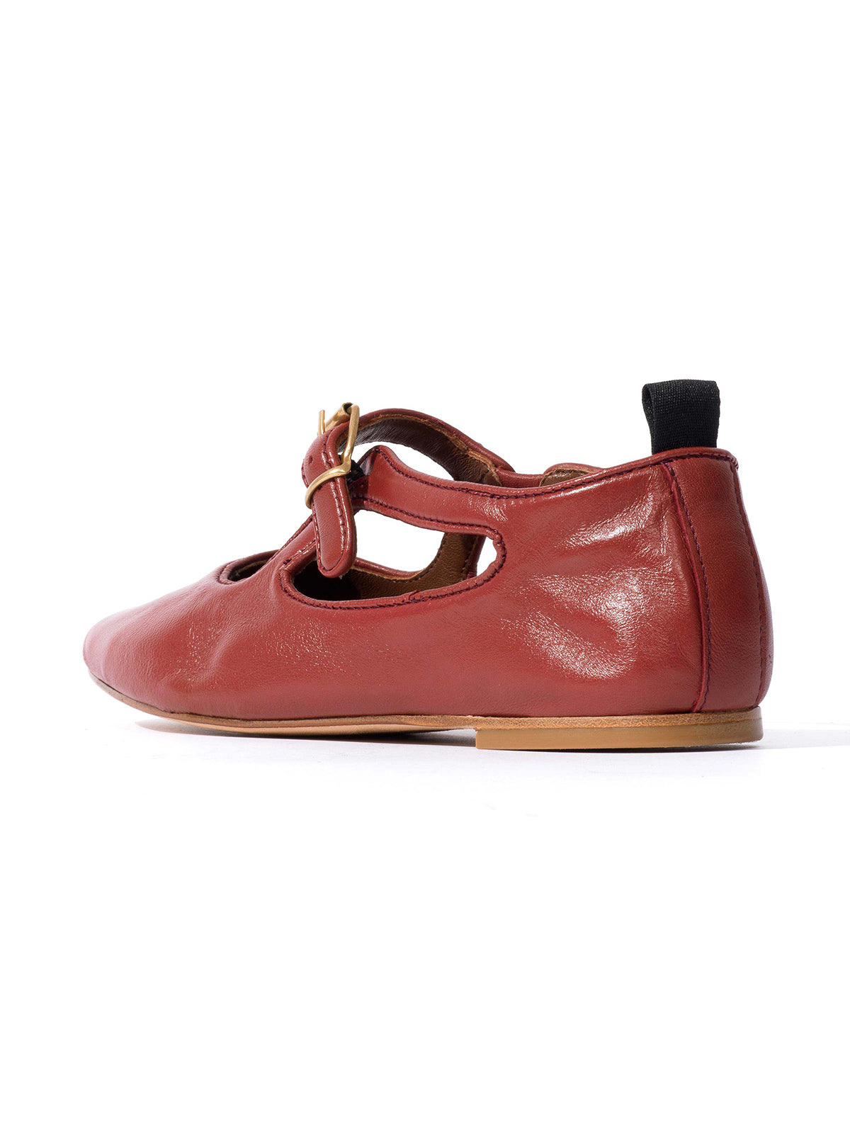 Square-Toe Buckle Strap Chic Flats - Red