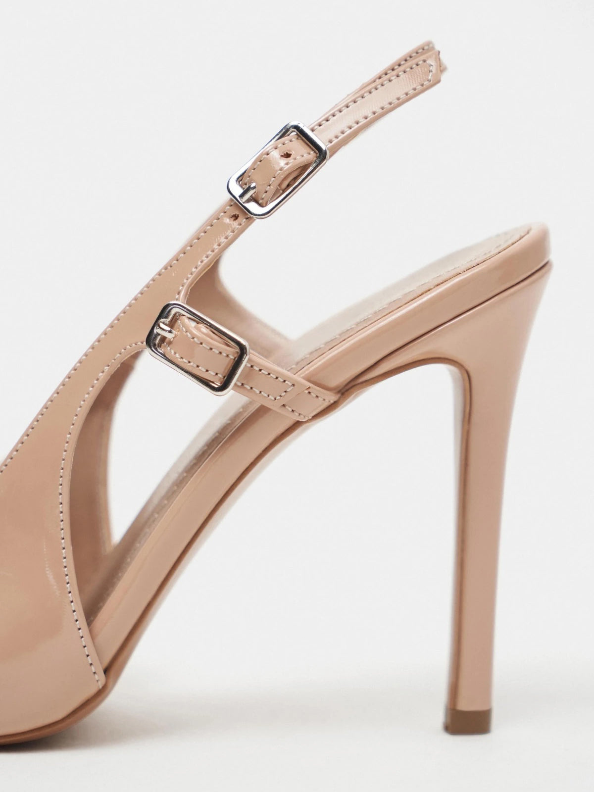 Patent Leather Pointed-Toe Buckle Back Strap Chic High Heels - Beige