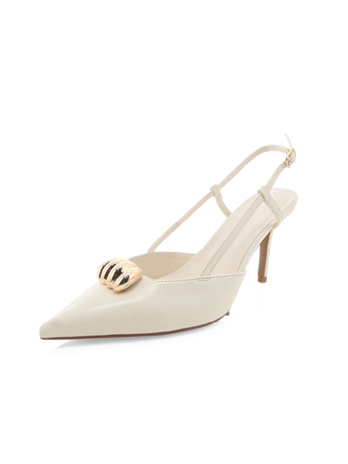 Bone Pointed-Toe Embellished Toe Slingback High Heels